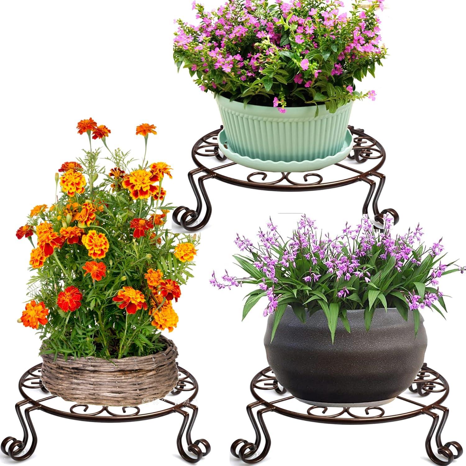 Bronze 12'' Round Wrought Iron Plant Stand Set