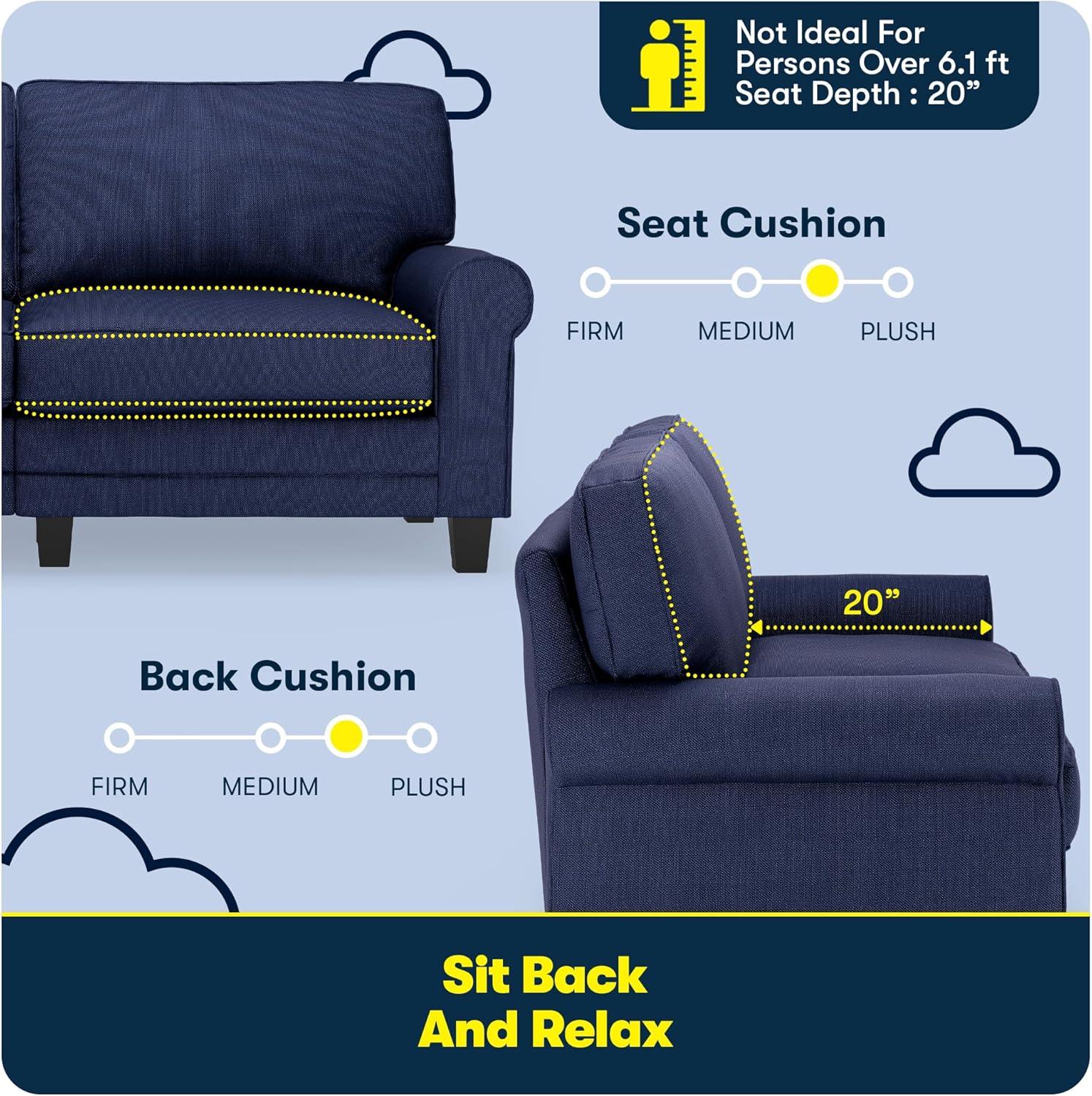 Serta Copenhagen 73" Rolled Arm Sofa, Easy Care Fabric, Soft Pillow Back, Pocket Coil Seat Cushions