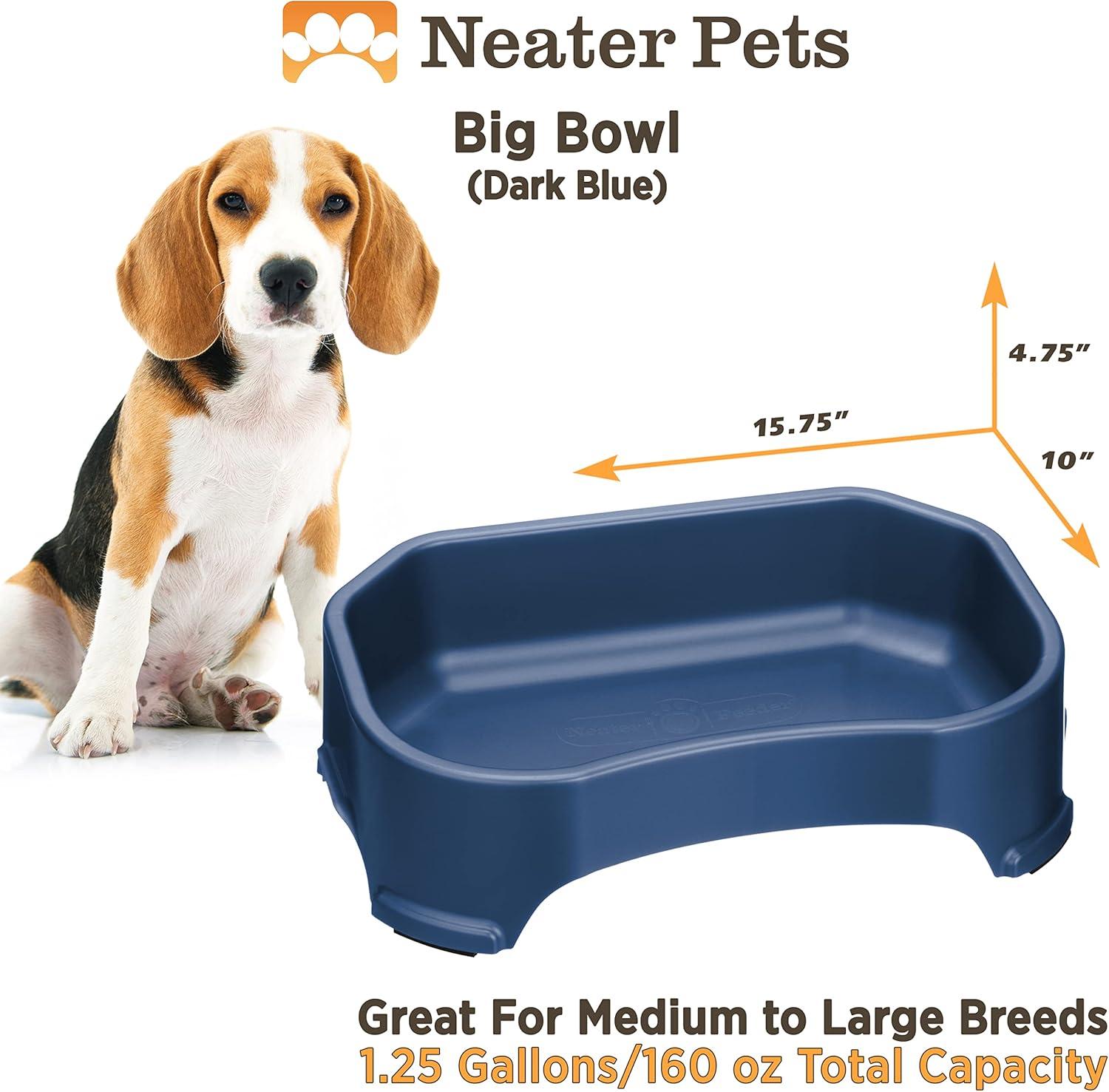 Neater Pets Big Bowl for Dogs - Great for Multi-Pet Households - Extra Large Plastic Trough Style Food or Water Bowl for Use Indoors or Outdoors, Dark Blue, 1.25 Gallon (160 Oz.)