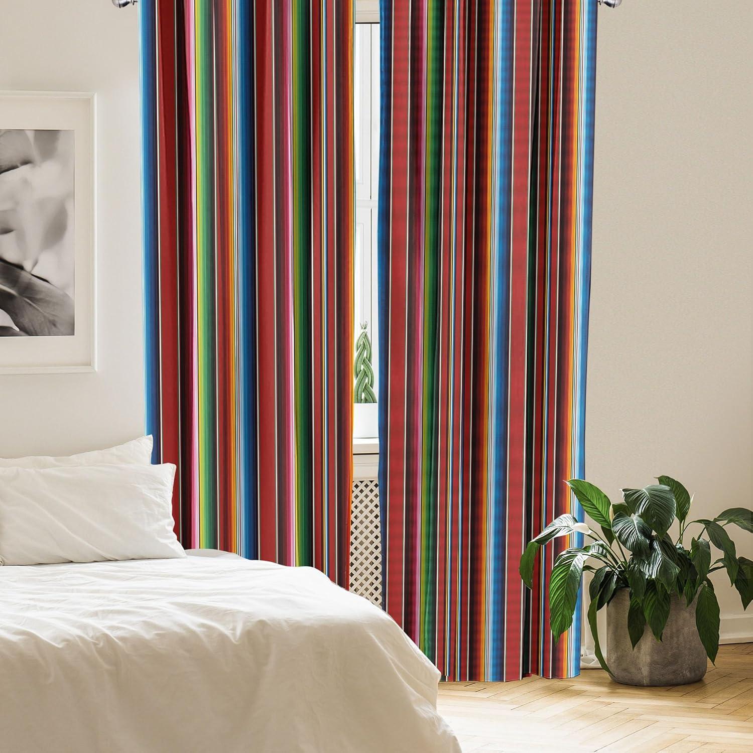 Multicolor Striped Microfiber Room-Darkening Curtain Panels, 28" x 95", Set of 2