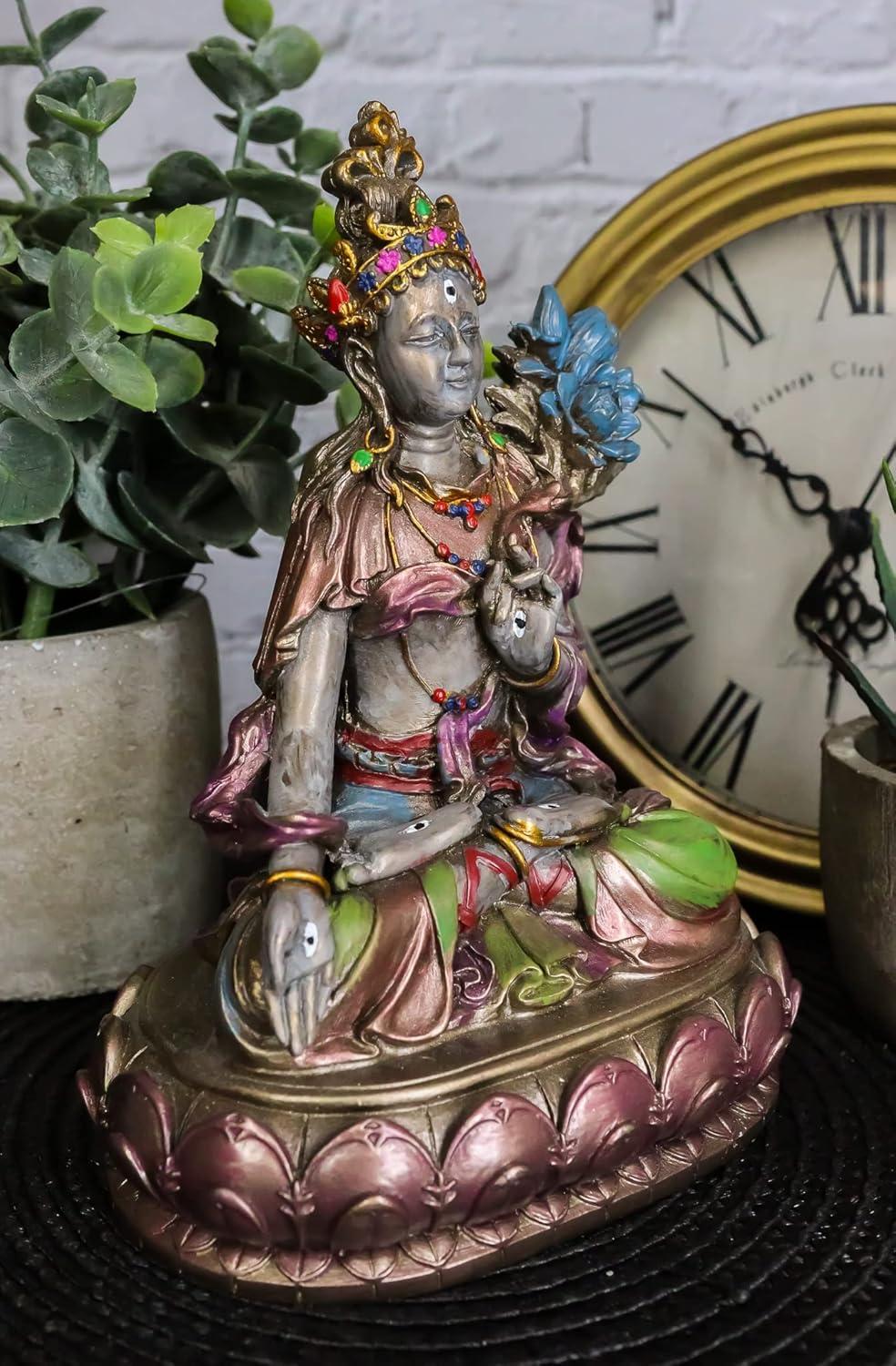 Ebros Bodhisattva White Tara Statue Goddess of Compassion and Healing Meditating On Lotus Seat Throne Buddha Sculpture Eastern Enlightenment Buddhism Figurine
