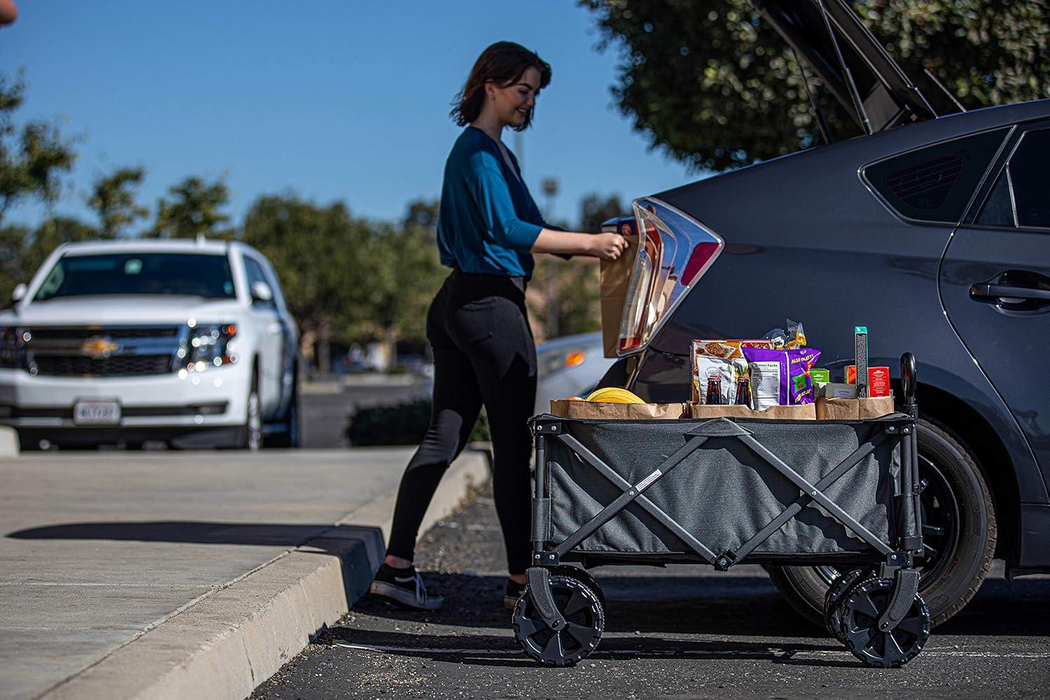 ONIVA™ Adventure Wagon Elite All-Terrain Folding Beach Wagon with Big Wheels plus Table Top Lid & Soft Cooler Liner - Collapsible Utility Wagon