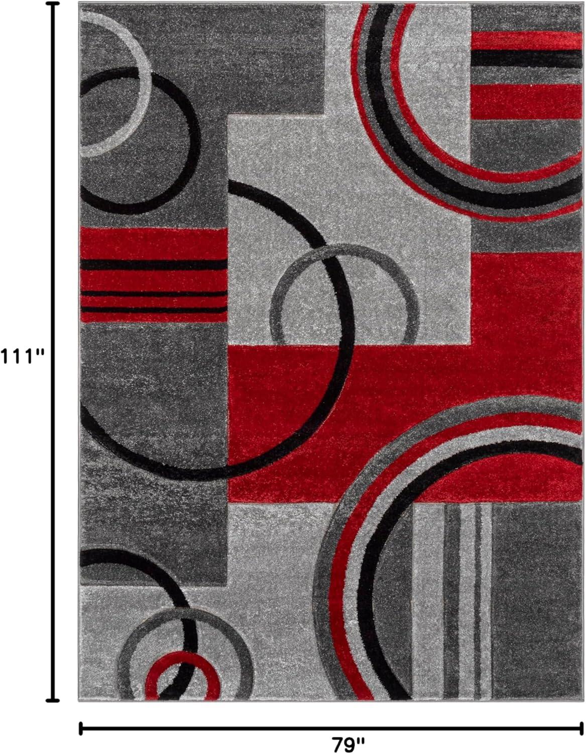 Well Woven Ruby Galaxy Waves Modern Geometric Grey & Red 6'7" x 9'3" Area Rug