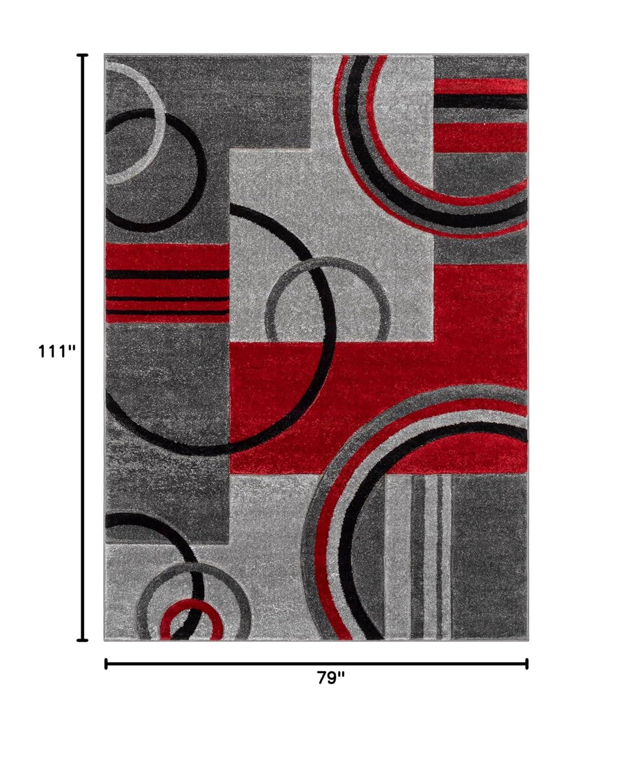 Echo Shapes Circles Red Grey Modern 6x9 7x9 ( 6'7" x 9'3" ) Geometric Comfy Hand Carved Area Rug Easy to Clean Stain Fade Resistant Abstract Contemporary Thick Soft Plush Living Dining Room Rug