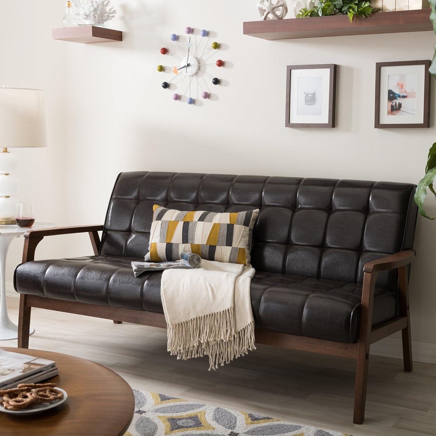 Mid-Century Masterpiece Brown Faux Leather Loveseat