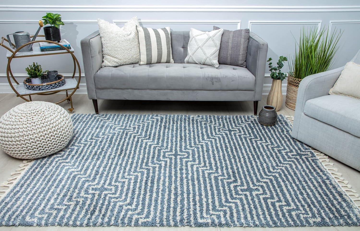 Braided Diamond Shag 8' x 10' Blue Synthetic Area Rug