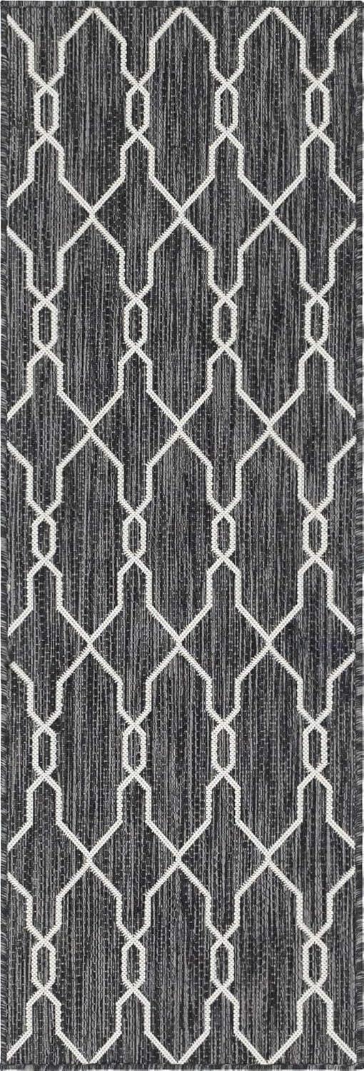 Unique Loom 2' 0 x 6' 1 Runner Indoor/Outdoor Trellis Charcoal Runner Rug