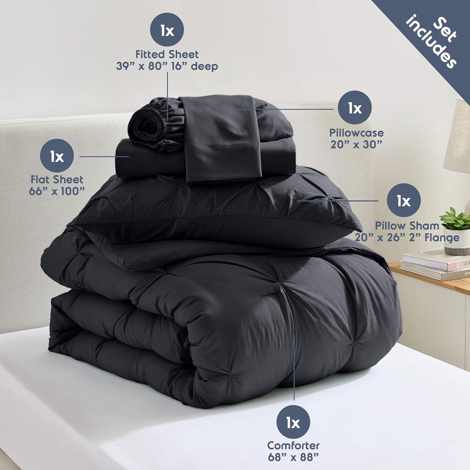 Black Twin Microfiber Down Alternative Bed in a Bag Set