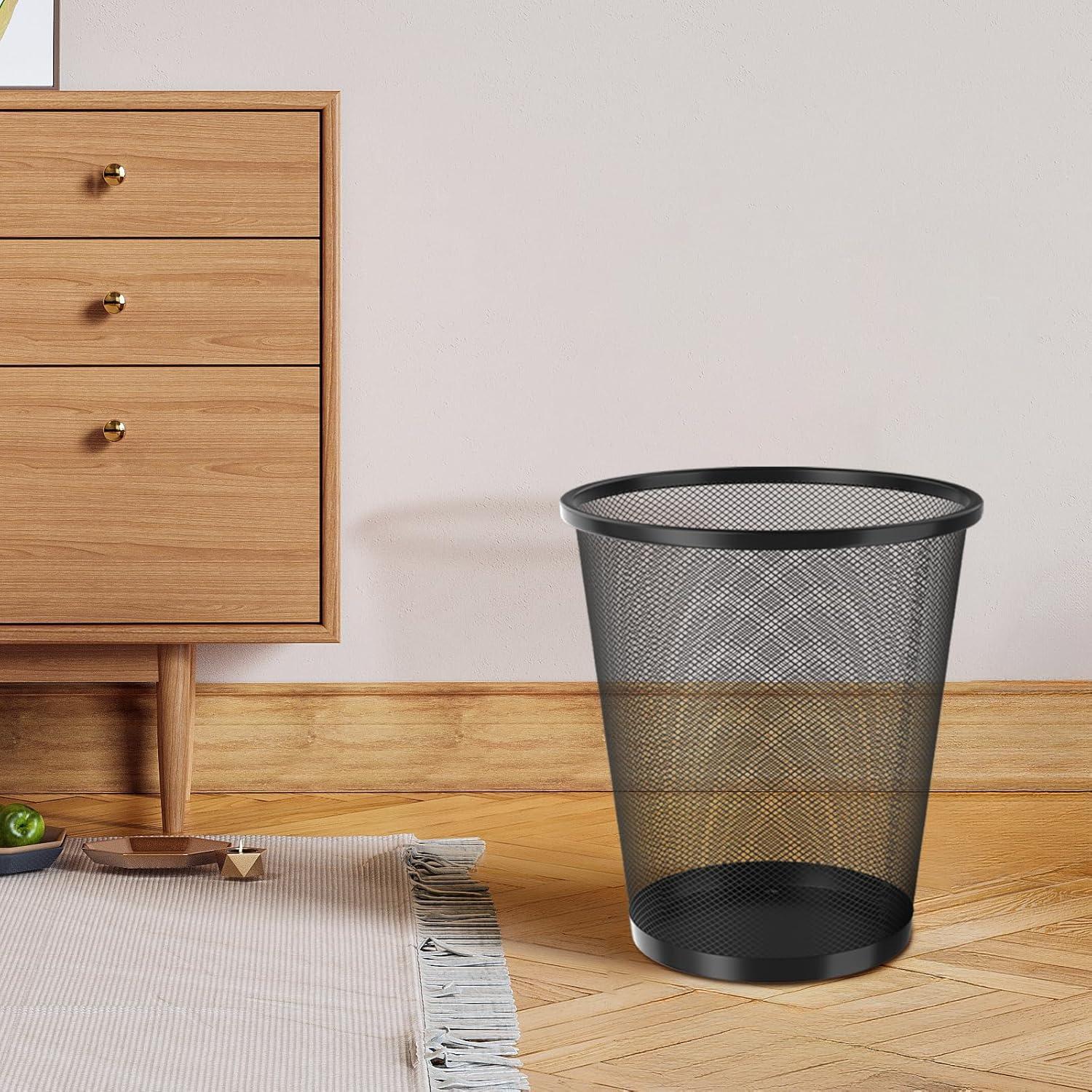 Magshion 2PCS 5 Gallon Open Top Mesh Waste Paper Basket, Non-Slip Base Trash Cans, Iron Round Wire Bin for Kitchen Bathroom Office, Blac