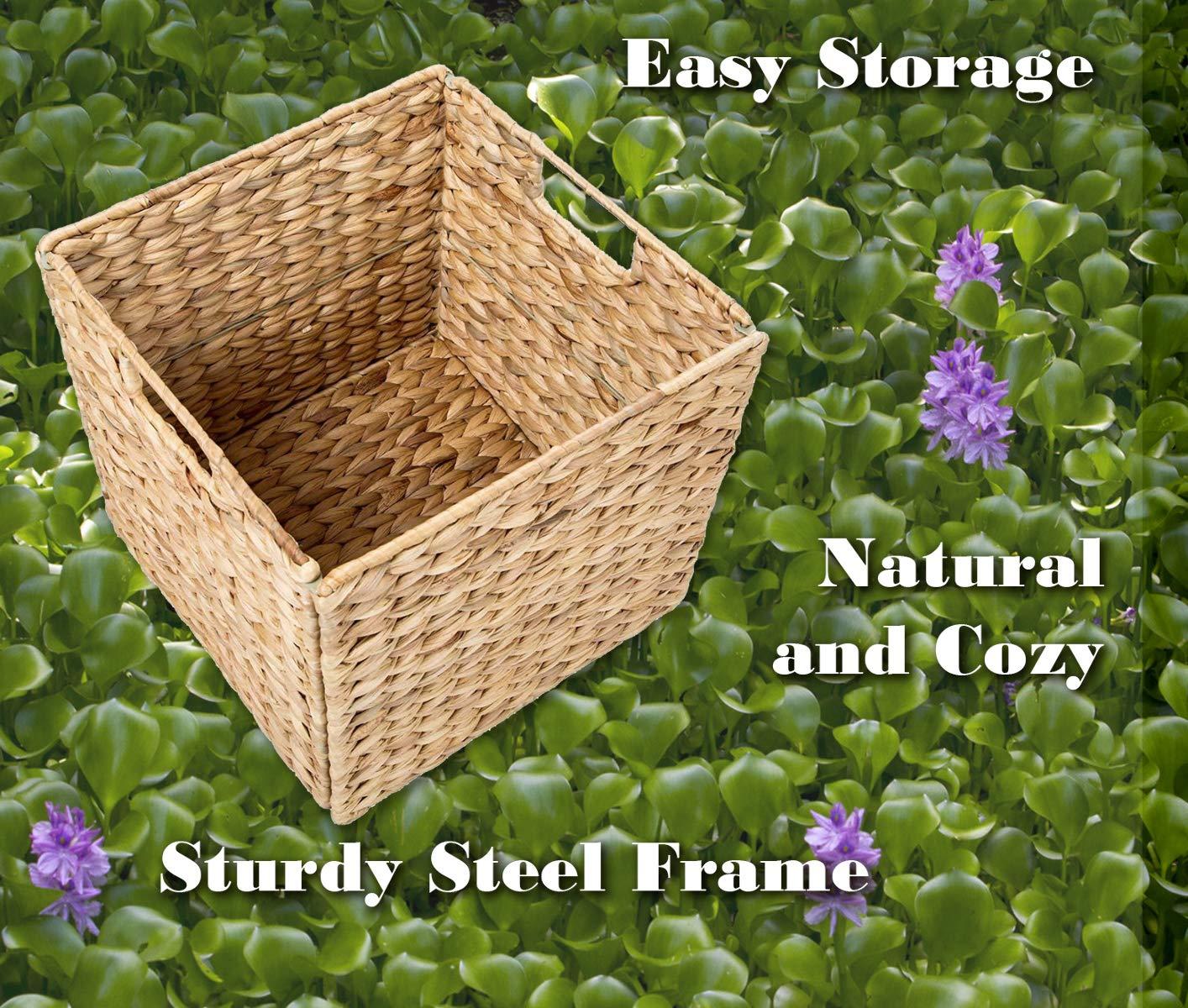 Westerly 2 Decorative Hand-Woven Water Hyacinth Wicker Storage Basket, 16 by 11 by 11 Ideal for Shelving Units