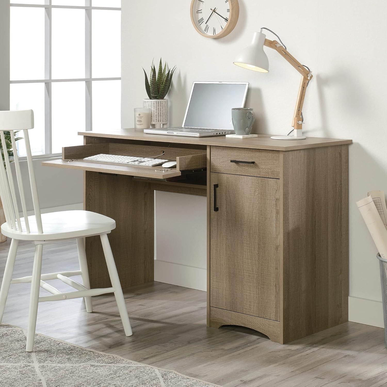 Summer Oak Wood Computer Desk with Drawer and Keyboard Tray