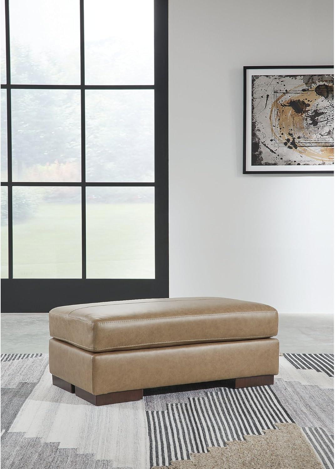 Signature Design by Ashley Contemporary Lombardia Ottoman Leather Tumbleweed