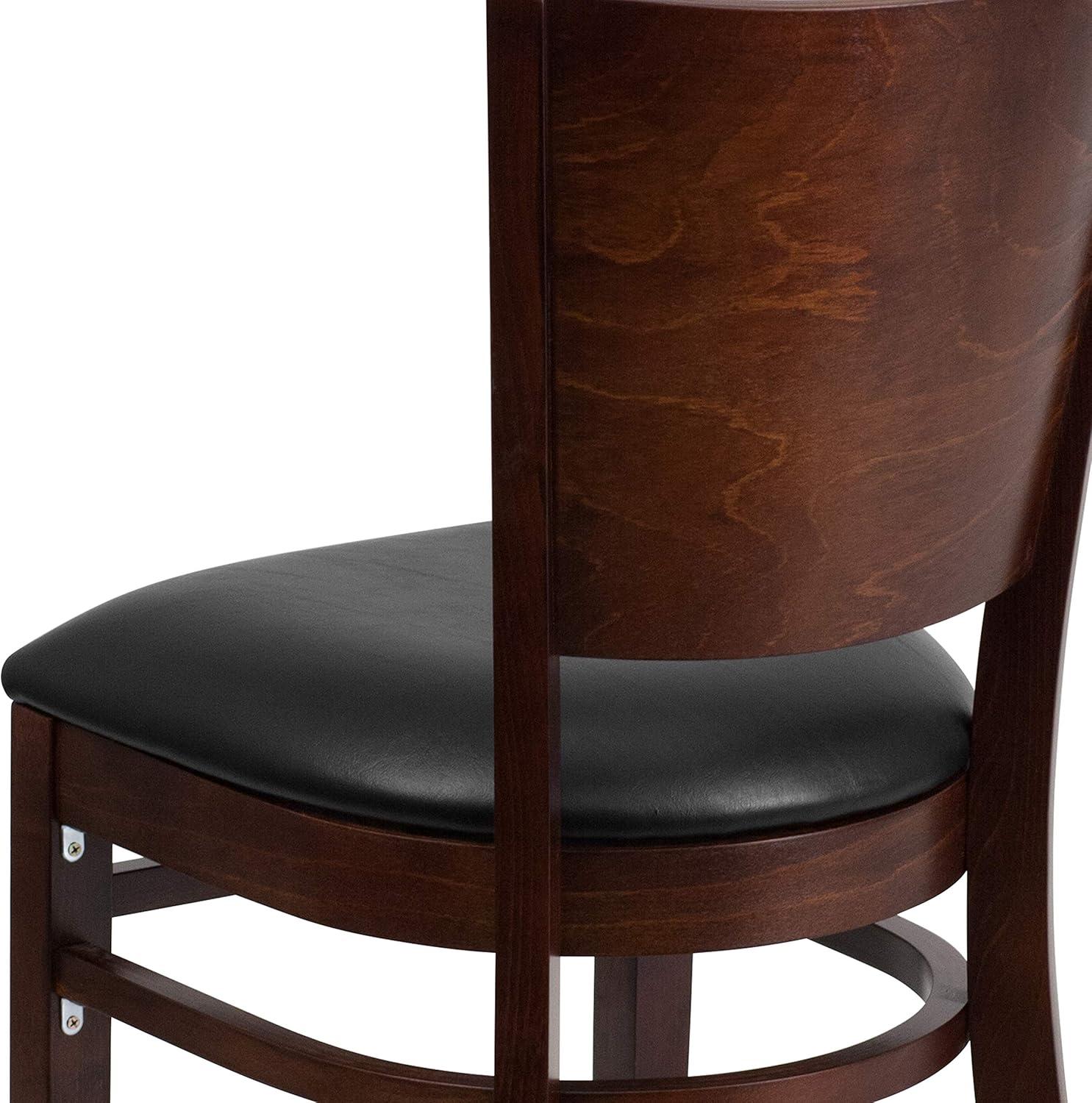 Flash Furniture Lacey Series Solid Back Walnut Wood Restaurant Chair - Black Vinyl Seat