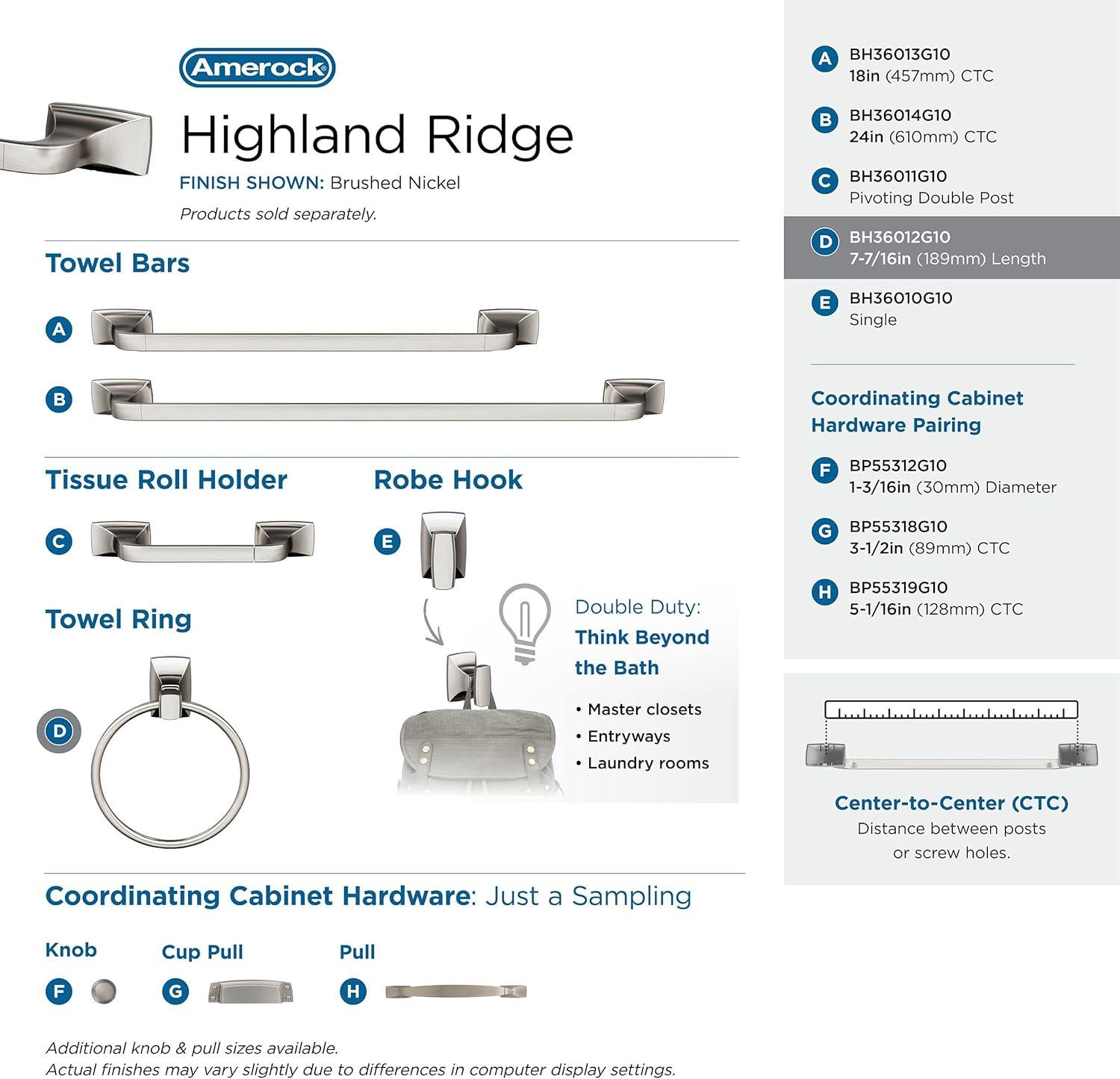 Amerock Highland Ridge Brushed Nickel Closed Towel Ring