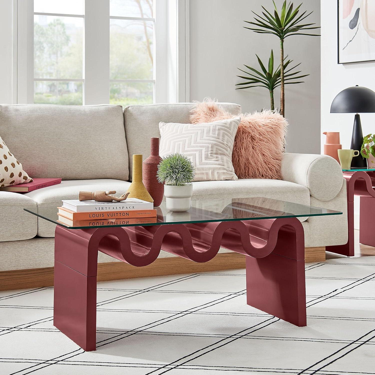 Modway Ondine Glass Top Coffee Table In Spiced Apple