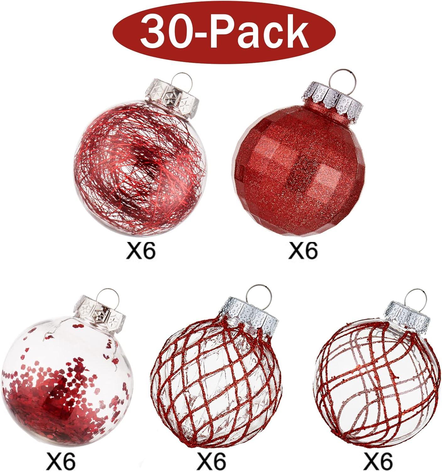 30ct Christmas Ball Ornaments-60mm/2.36" Shatterproof Clear Plastic Xmas Balls Baubles Set with Stuffed Delicate Sparkling, Hanging Christmas Tree Decorations (Rose Gold)