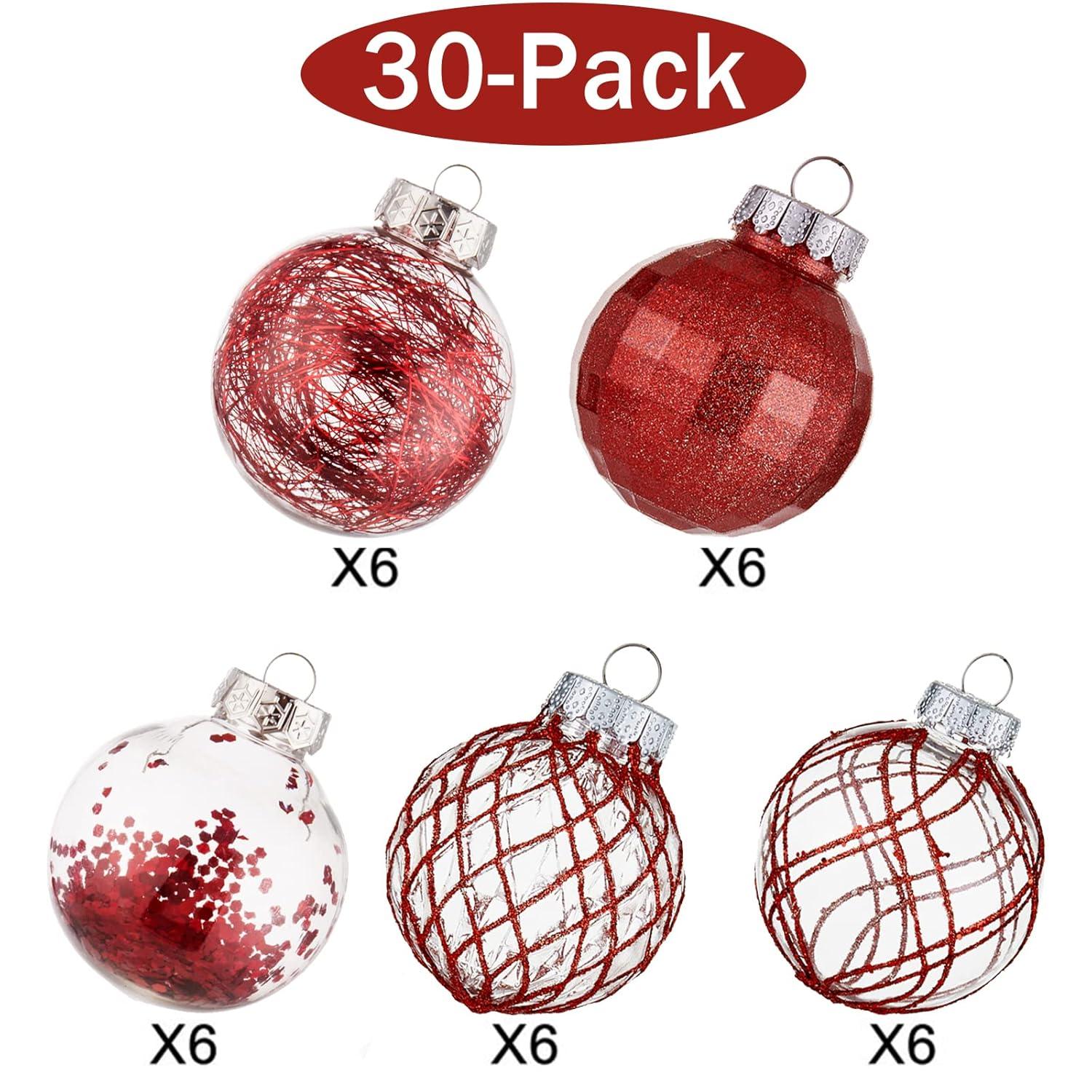 30ct Christmas Ball Ornaments-60mm/2.36" Shatterproof Clear Plastic Xmas Balls Baubles Set with Stuffed Delicate Sparkling, Hanging Christmas Tree Decorations (Rose Gold)