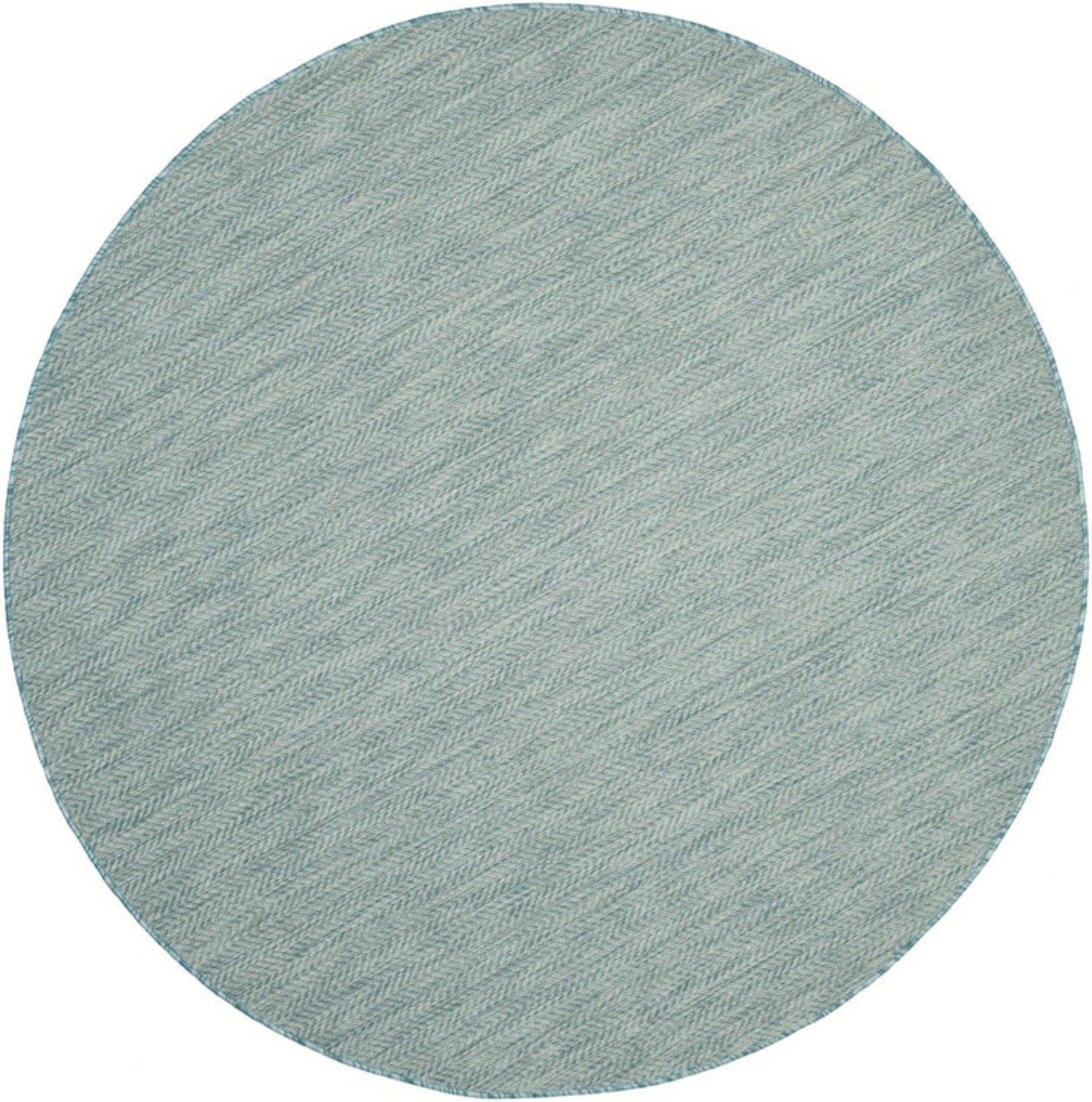 Aqua and Grey Synthetic 27'' Easy-Care Indoor/Outdoor Runner Rug