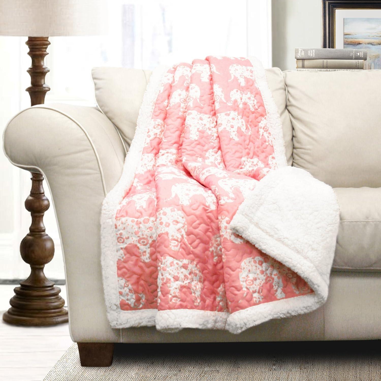 Gray and White Elephant Sherpa Reversible Throw Blanket, 60” x 50”