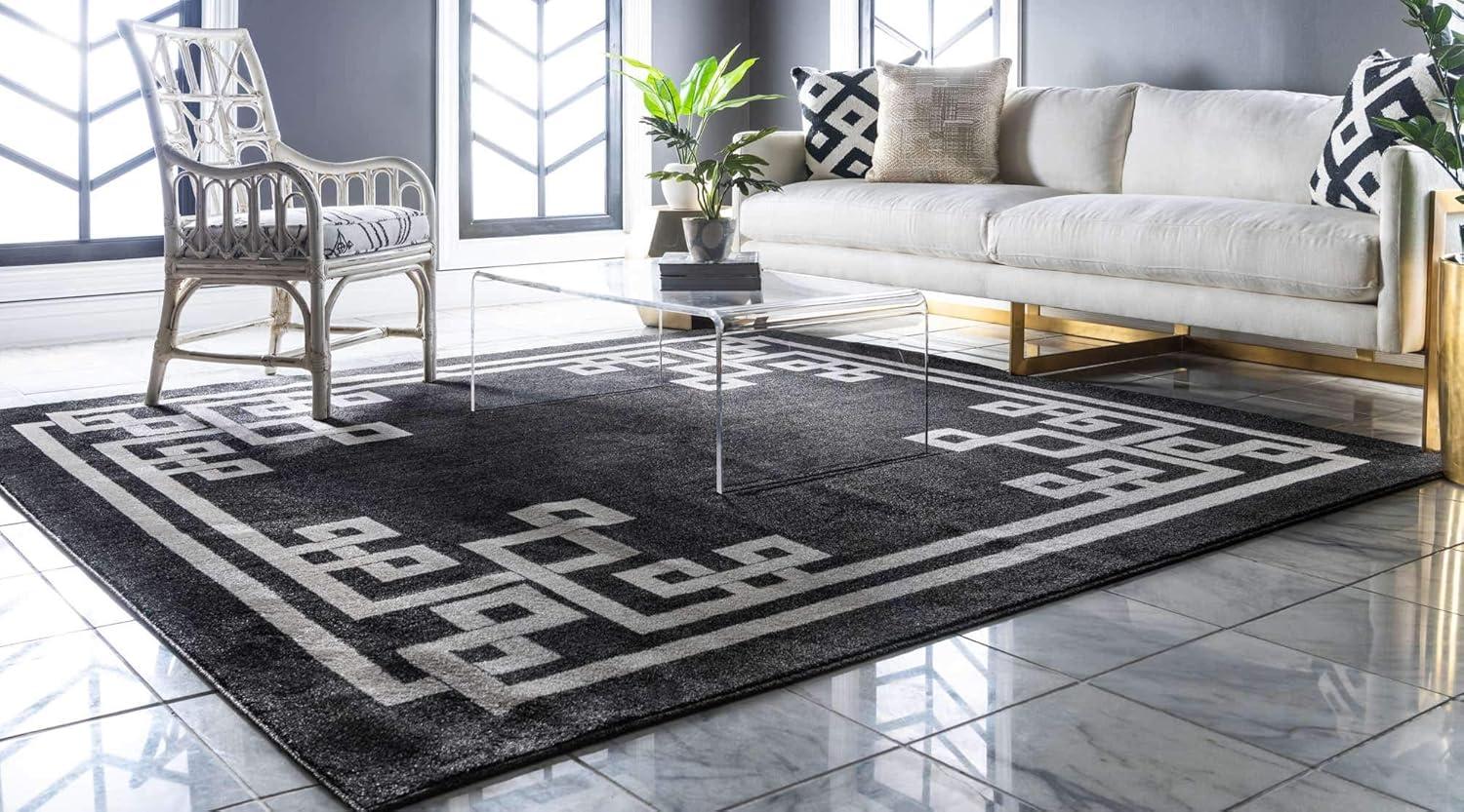 Athens Black and Beige Geometric Square Area Rug