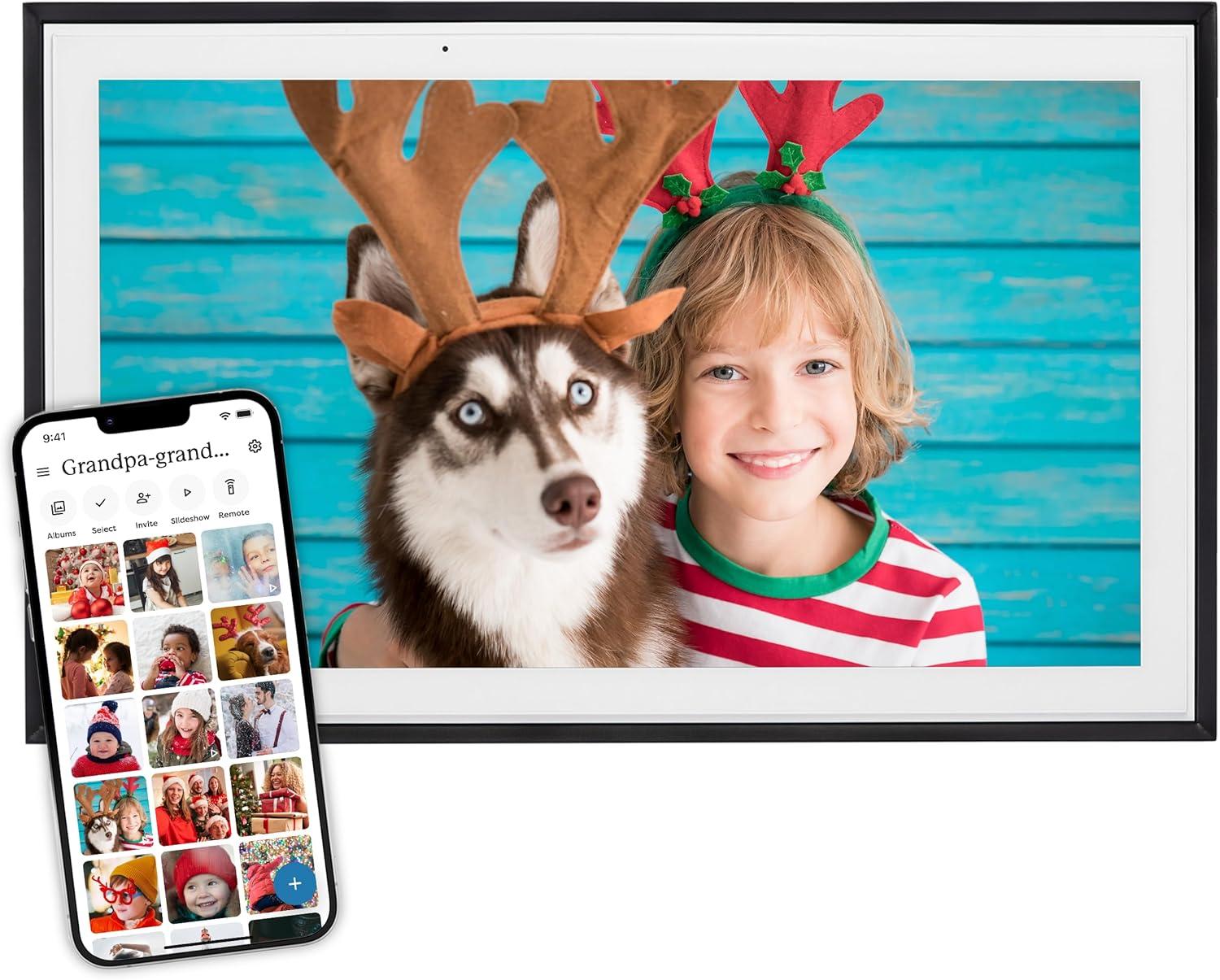 Skylight Digital Picture Frame: 15 Inch WiFi Enabled with Load from Phone Capability, Touch Screen Digital Photo Frame Display - Customizable Gift for Friends and Family - Black