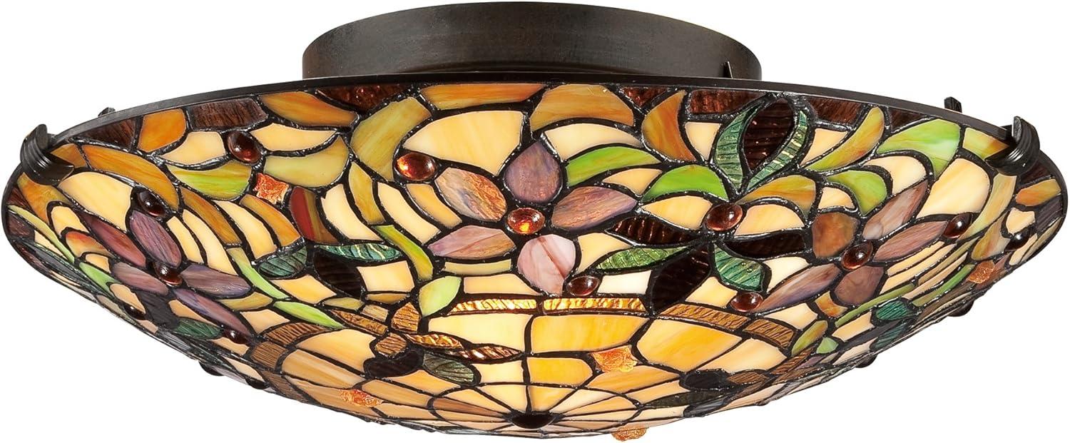 Quoizel TF1396SVB Tiffany 17" 2 Light Flush Mount in Vintage Bronze Finish Flowered