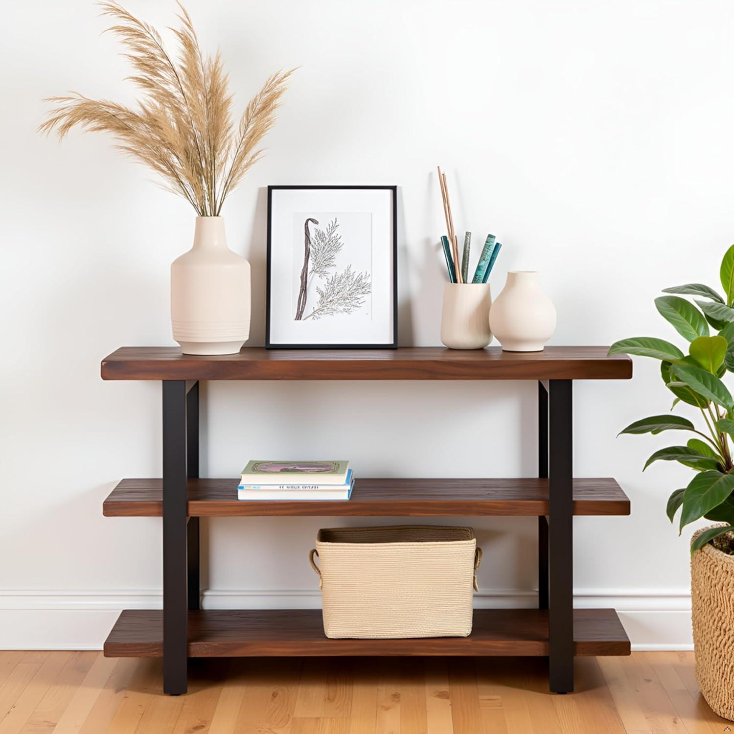 Pomona 2 Shelf Console Table Brown - Alaterre Furniture: Rustic Sofa Table, Metal Frame, Wood Top, Entryway Furniture