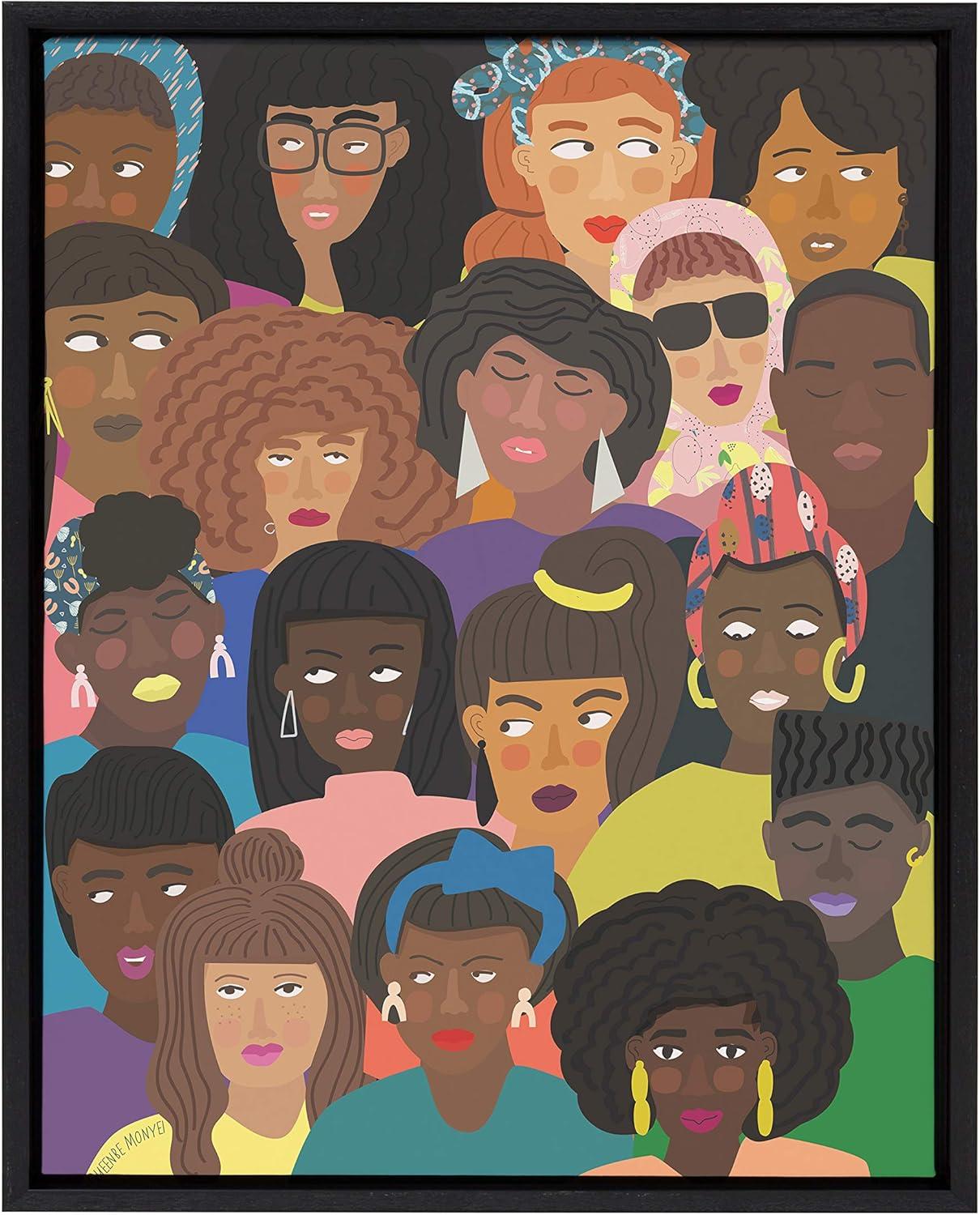 18" x 24" Sylvie Black People United Framed Canvas by Queenbe Monyei Black - Kate & Laurel All Things Decor