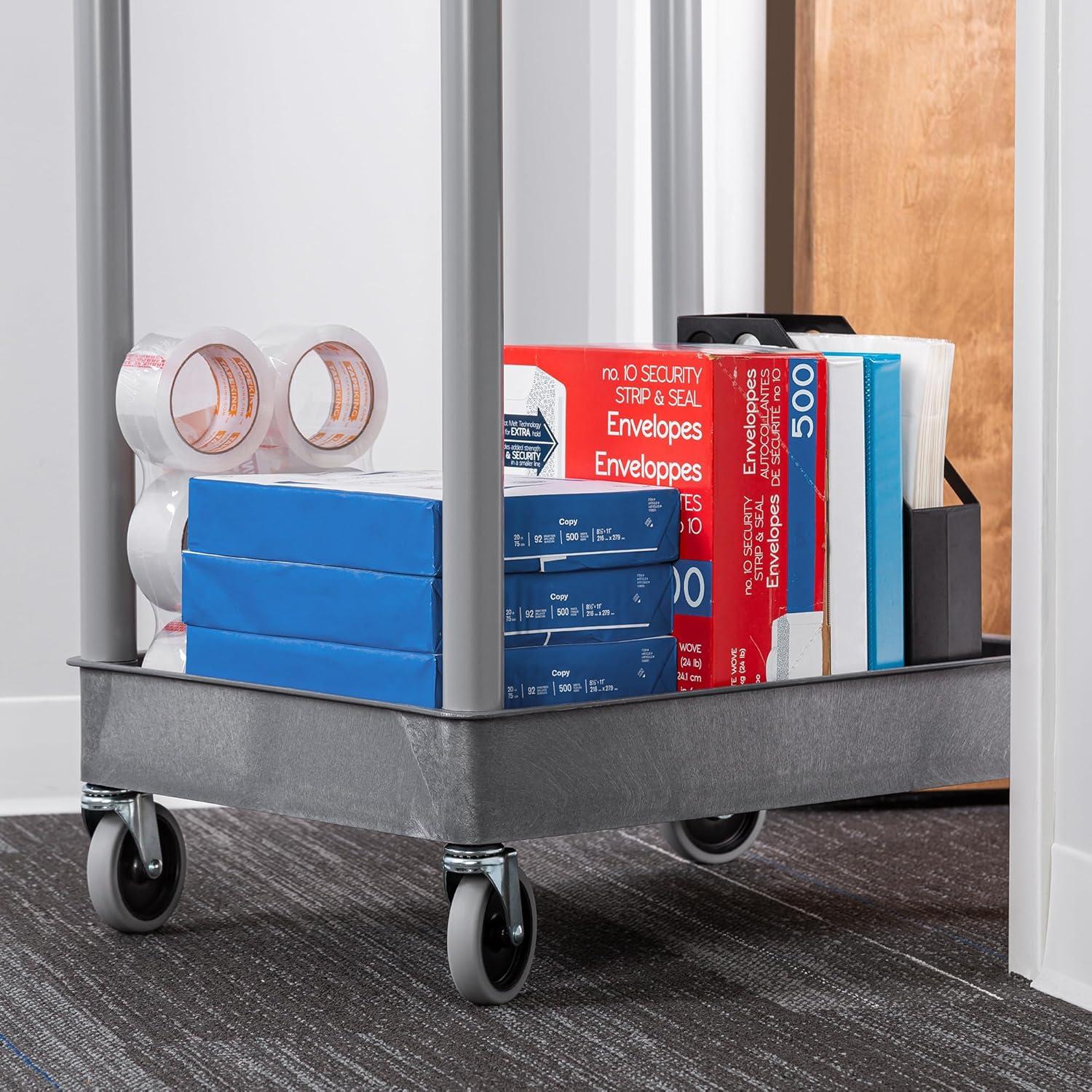 Gray Plastic Two-Shelf Utility Cart with Swivel Casters