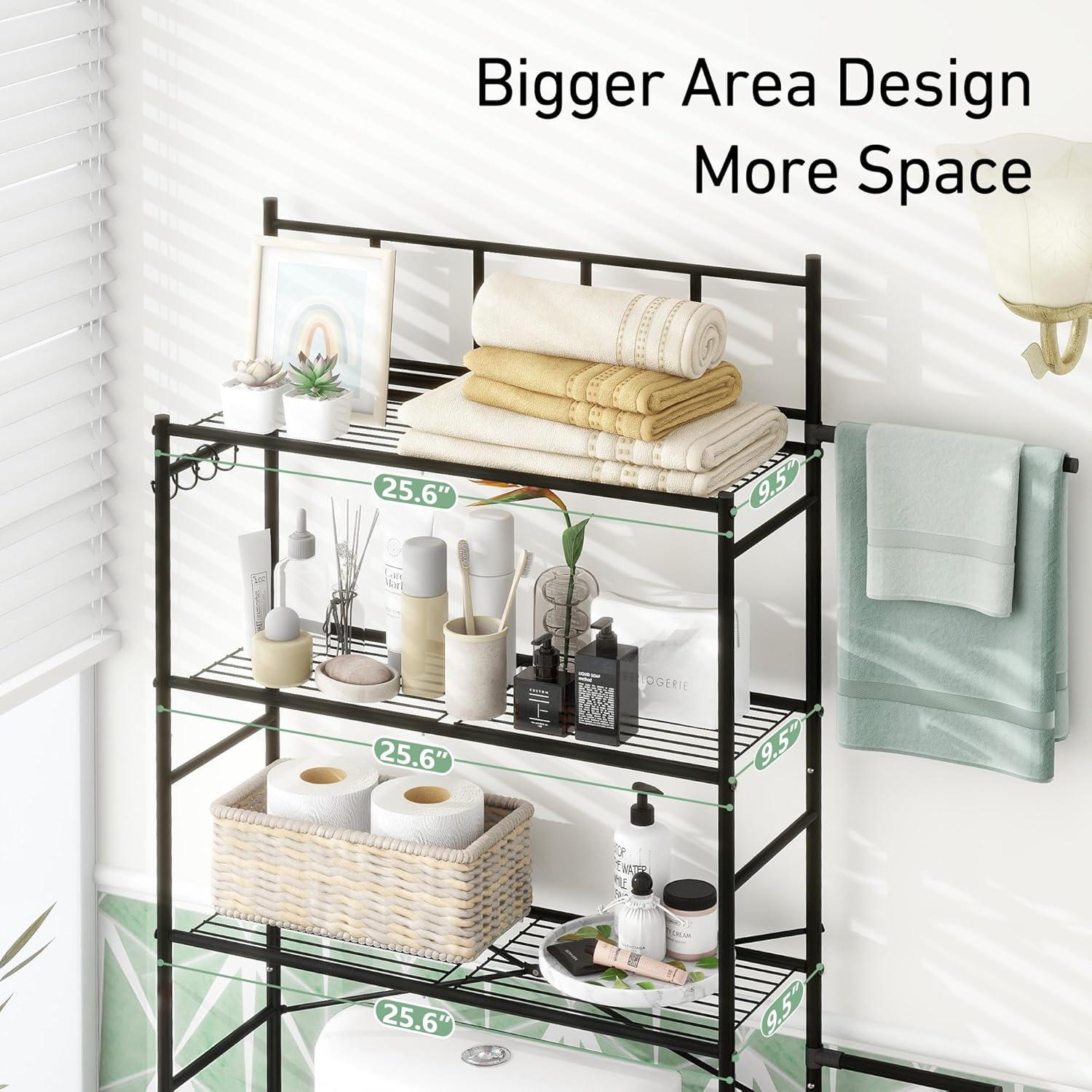 Toilet Storage Rack With X-Shaped Bar, 3 -Tier Bathroom Storage Organizer Shelf