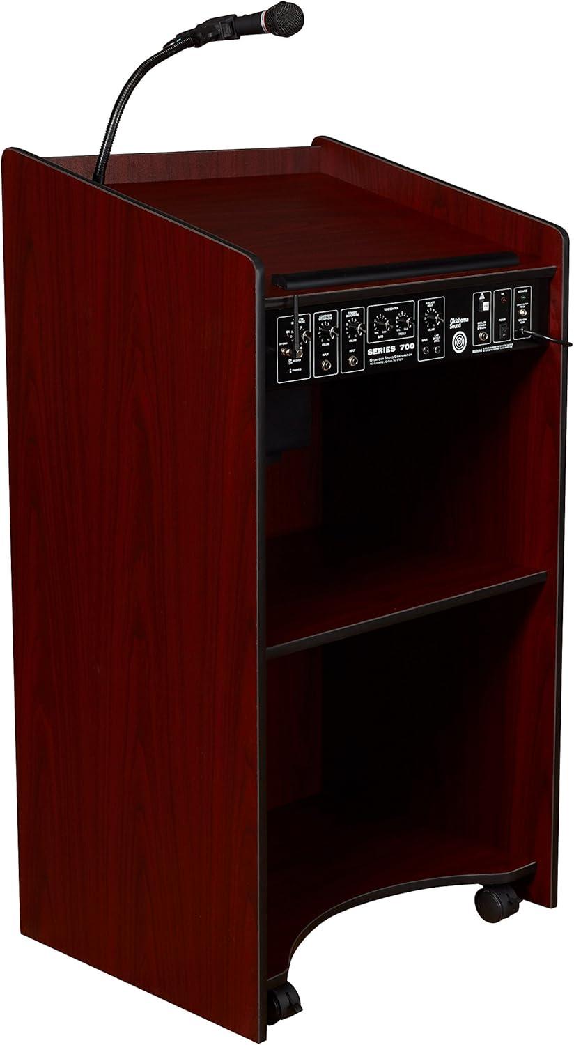 Mahogany Executive Multimedia Sound Lectern with Microphones