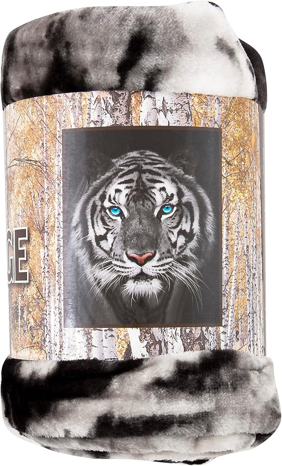 White Tiger Stare Raschel Throw Blanket, 50 x 60 inches