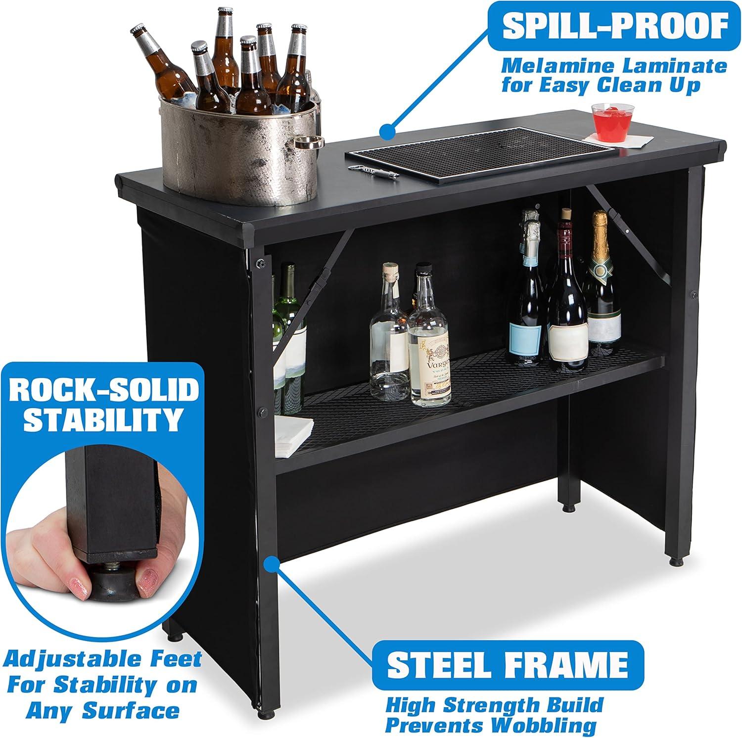 GoPong PRO Commercial Grade Portable Bar with Foldable Design and Storage Shelves, Black