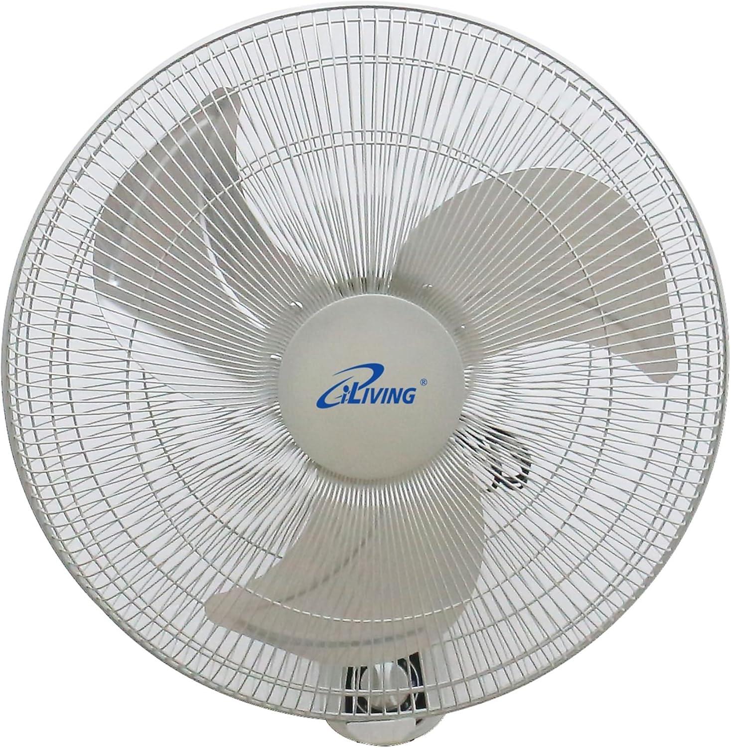 iLIVING ILG8IN18X Glow Oscillating Wall Mount Fan with Adjustable Tilt, 18-inch, 3 Speed, Metal Grille and Blade, 90 Degree Oscillation, Airflow 1650CFM, Ideal for Home, Bedroom, Gym & Office, Greenhouse