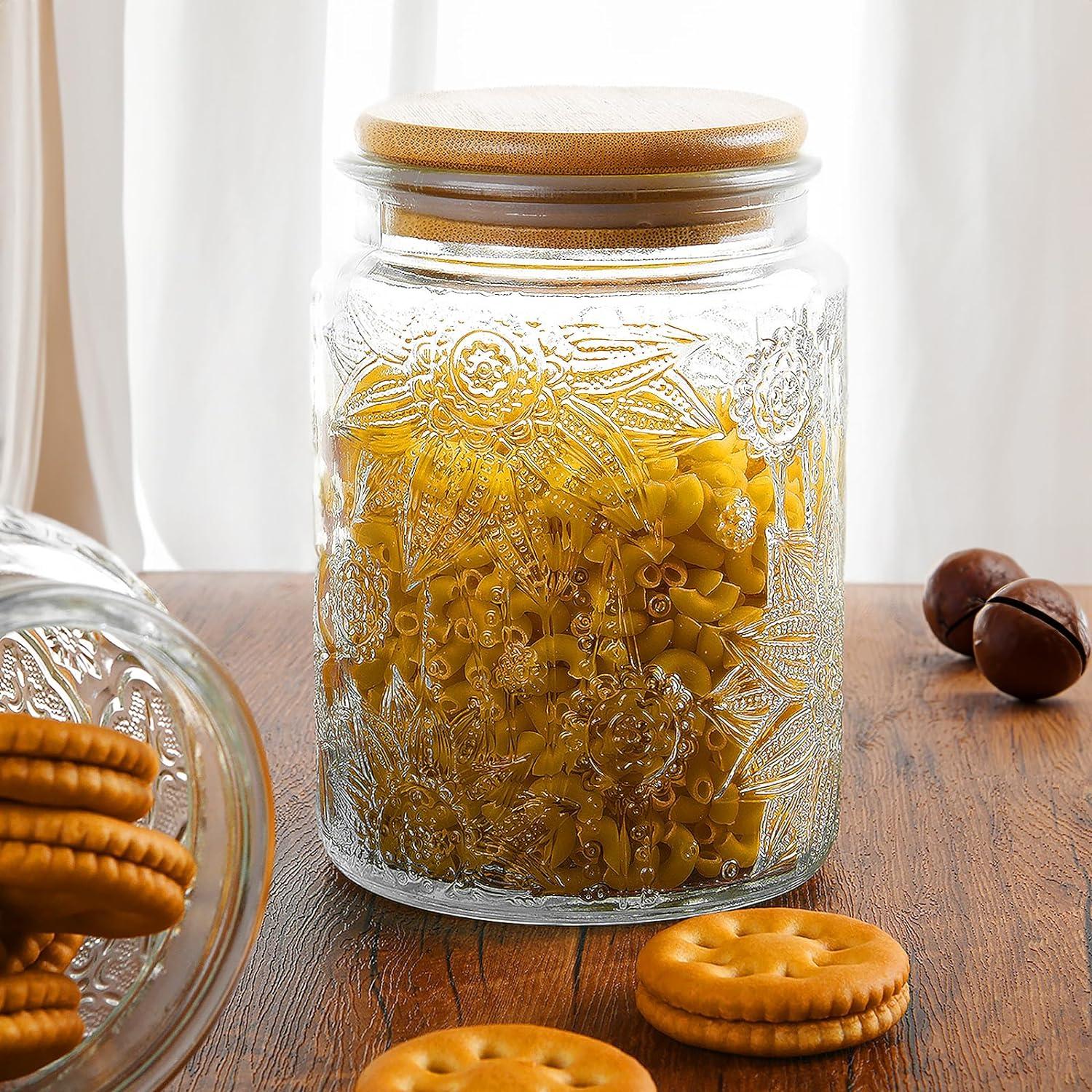 Vintage Clear Glass Jars with Bamboo Lids, Set of 2