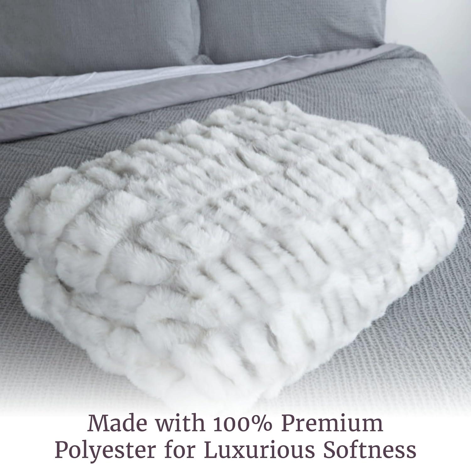 Oversized Ruched Faux Fur Blanket - 60x80-Inch Jacquard Faux Fur Queen-Size Throw for Sofas and Beds - Luxurious Bedding by Lavish Home