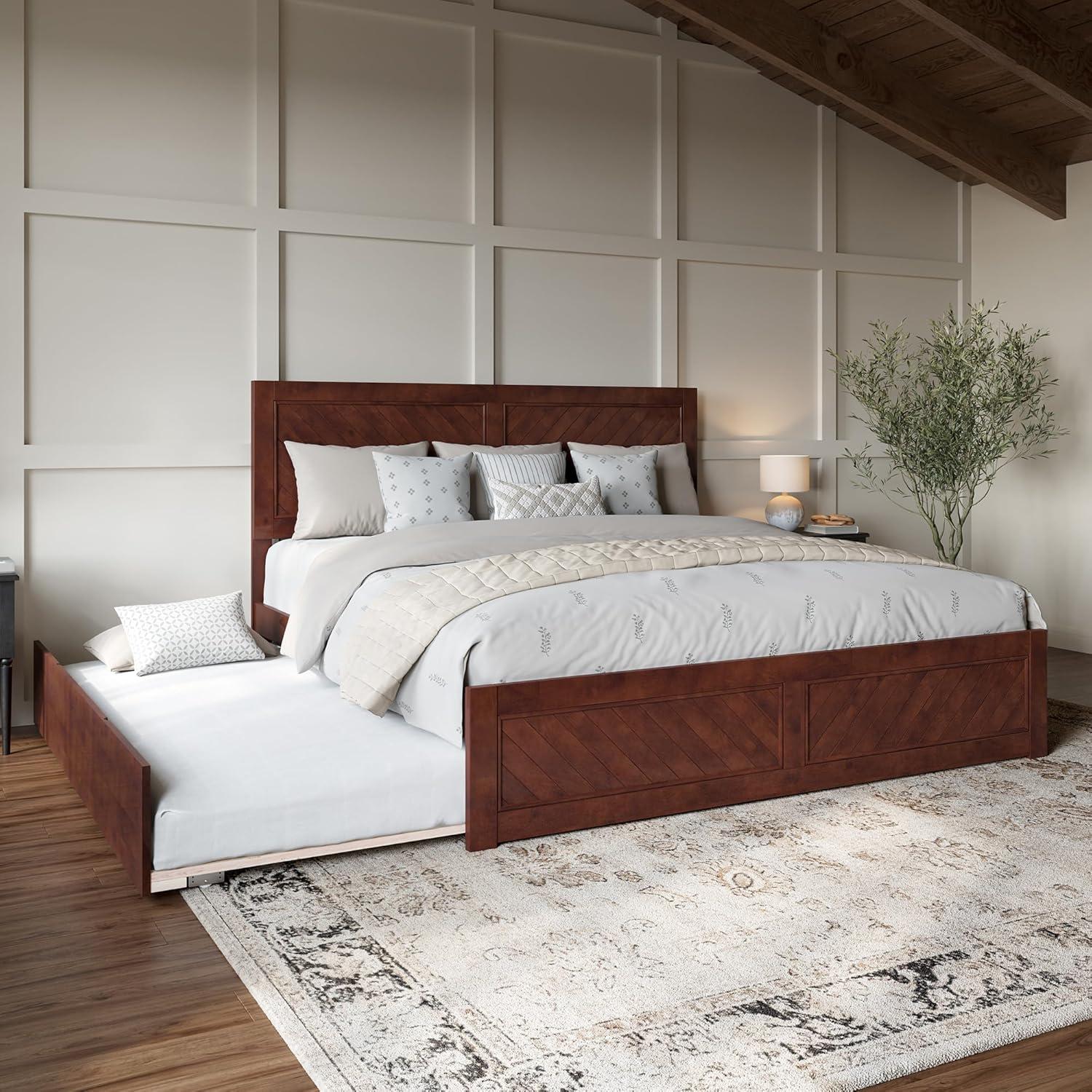 AFI Canyon Walnut Solid Wood Platform Bed with Matching Footboard & Twin-XL Trundle, King
