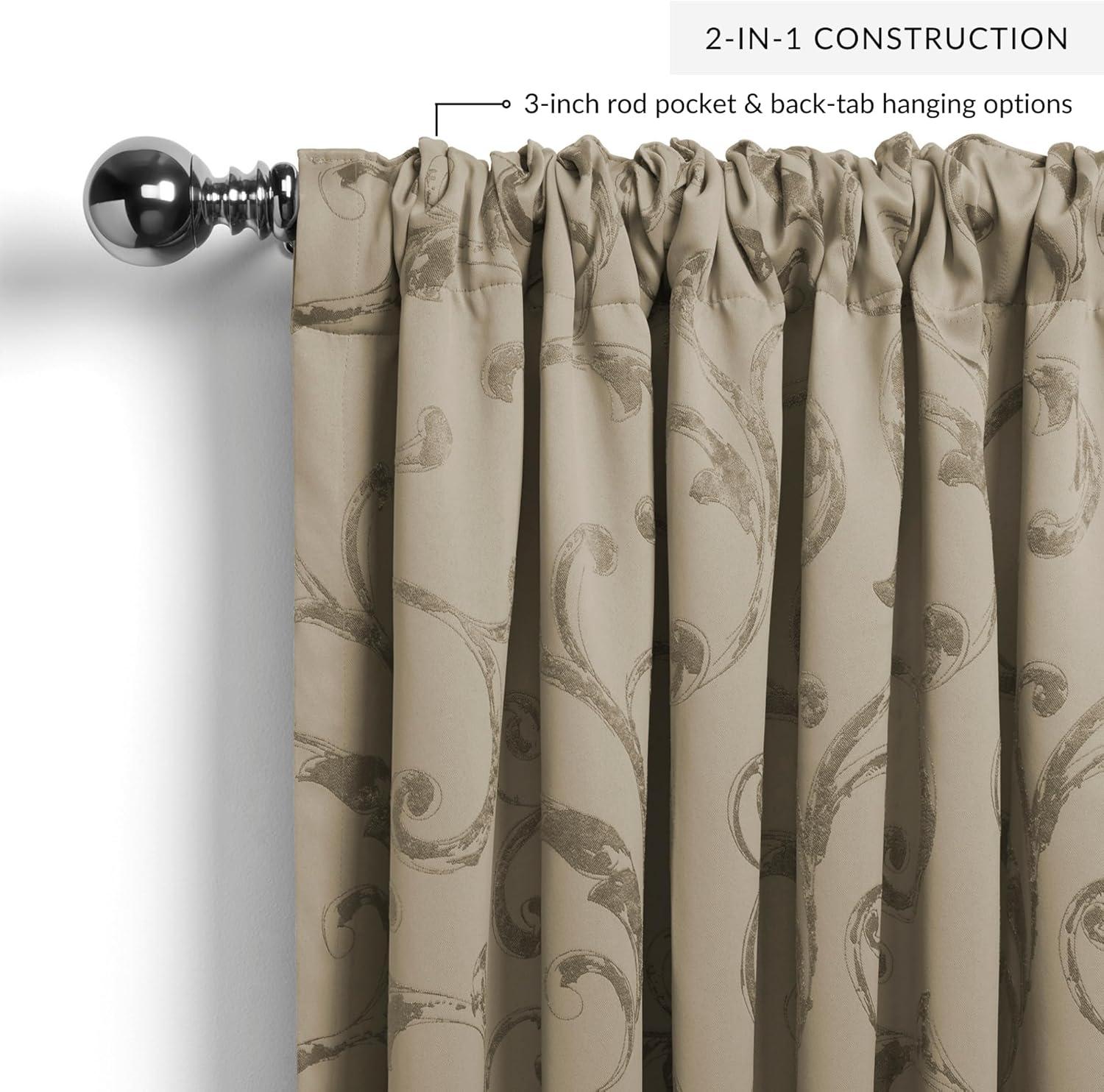 Mia Jacquard Scroll Blackout Window Curtain Panel - Elrene Home Fashions