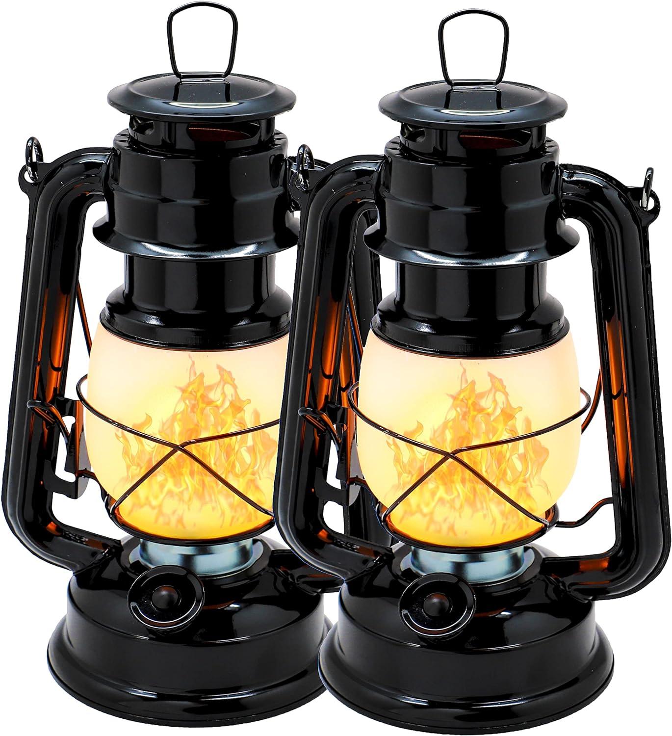 YAKii LED Vintage Flame Lantern Metal Outdoor Hanging Lantern with Dancing Flame Battery Operated Halloween Outdoor Indoor Decoration(Black Pack of 2)