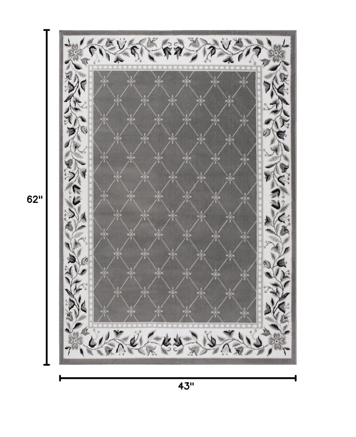 Home Dynamix Premium Aydin Traditional Diamond Floral Area Rug, Grey/Ivory, 3'7"x5'2"