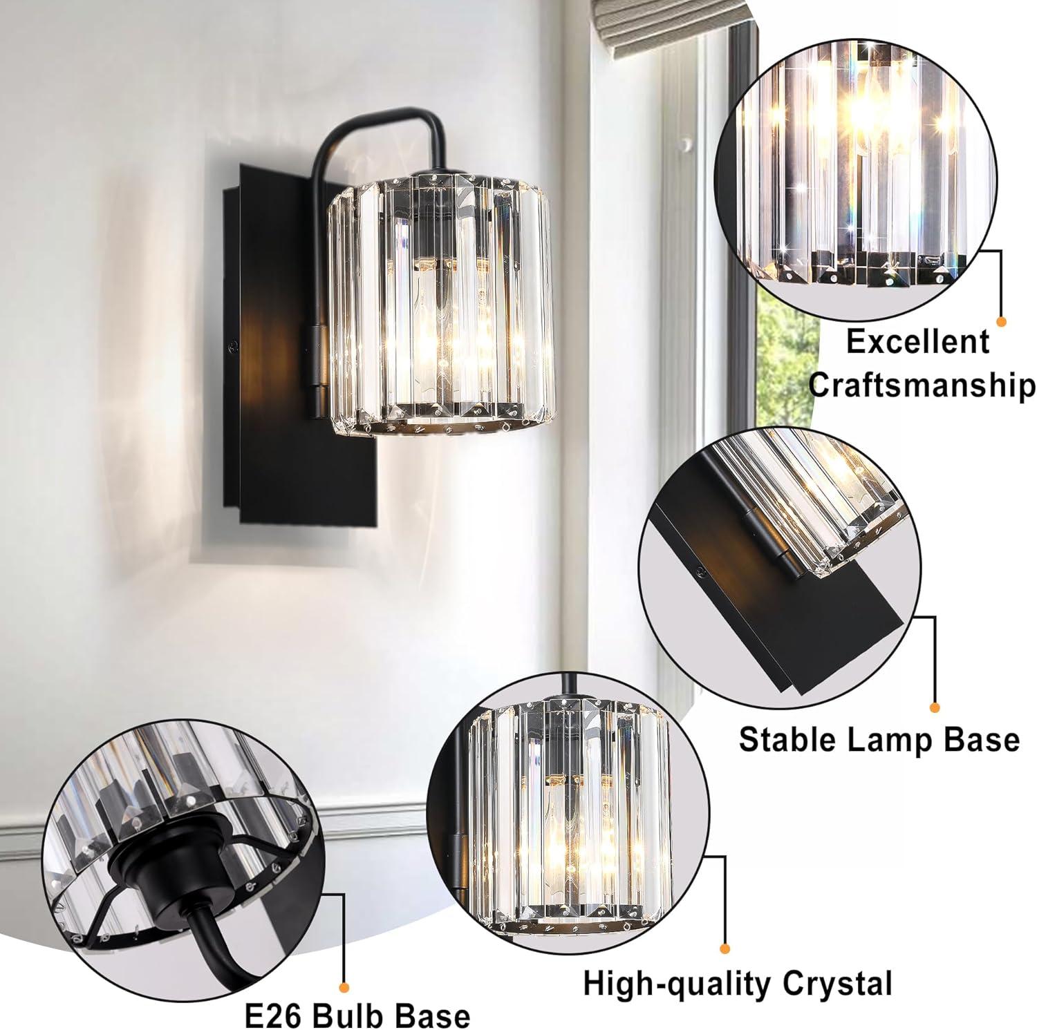 Black Crystal and Glass Modern Wall Sconce