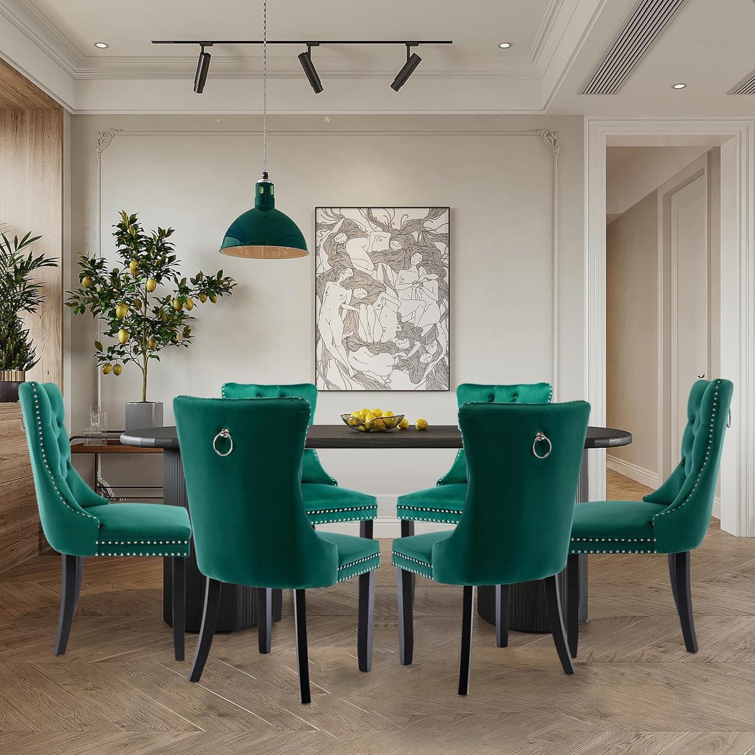 High-end Tufted Velvet Upholstered Nailhead Dining Chair