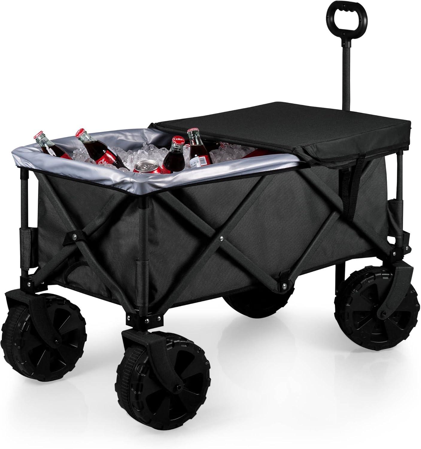 ONIVA™ Adventure Wagon Elite All-Terrain Folding Beach Wagon with Big Wheels plus Table Top Lid & Soft Cooler Liner - Collapsible Utility Wagon