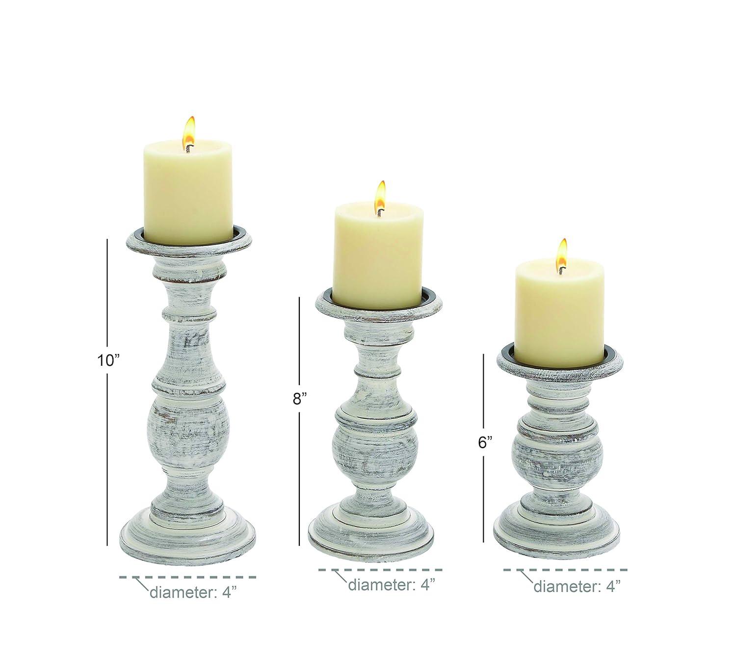 Set of 3 Rustic Pillar Candle Holder White - Olivia & May: Elegant Mango Wood, Sturdy Base, Indoor Use