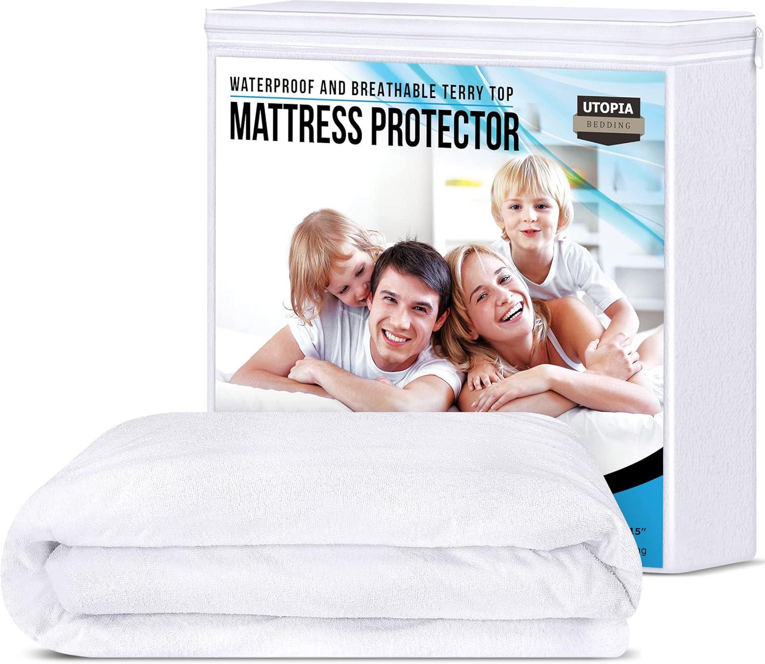 PEKUR Waterproof Mattress Protector – Fitted Sheet Style, Deep Pocket Cover Fits Up to 15 Inches, Washable & Breathable Mattress Topper