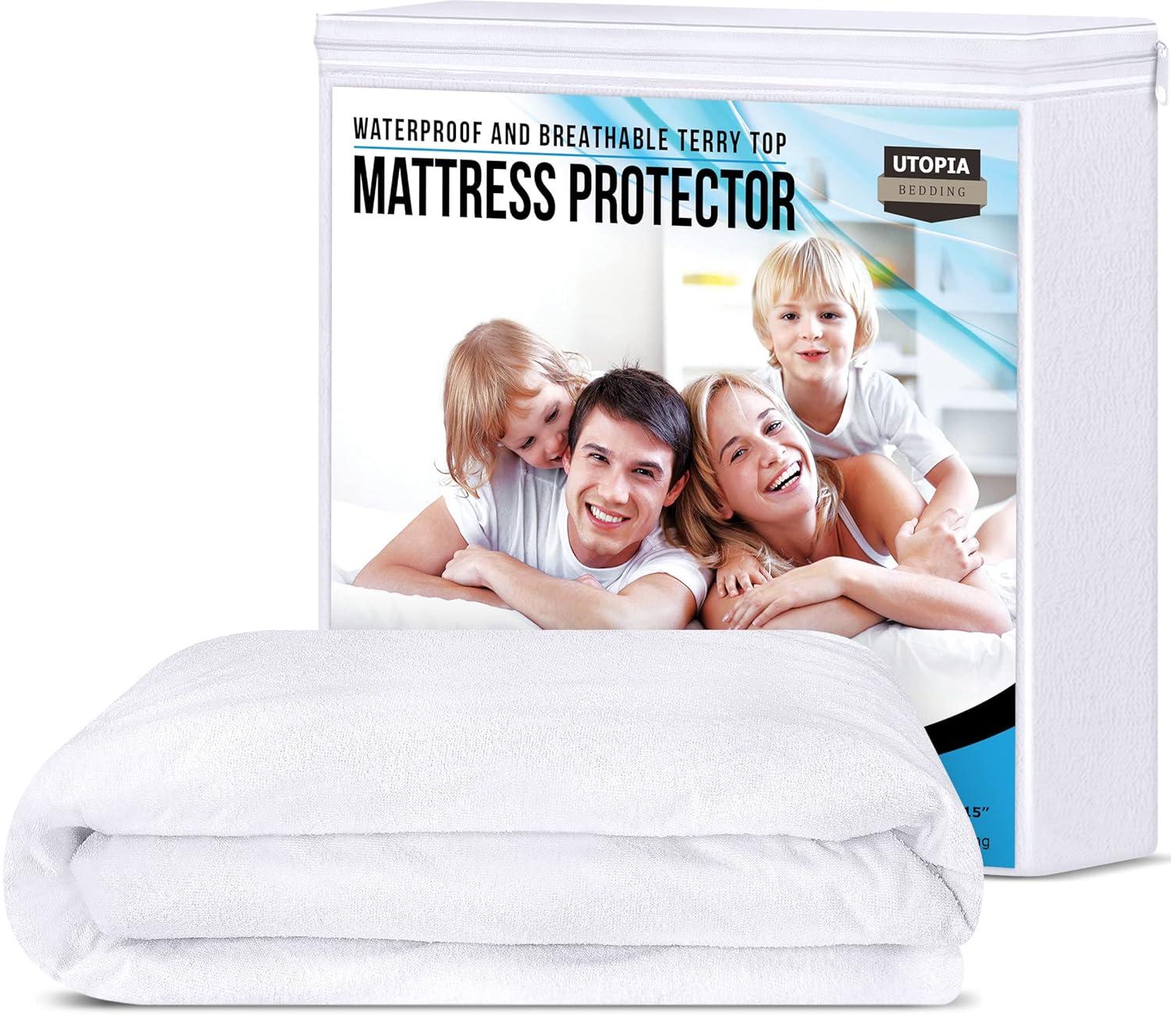 PEKUR Waterproof Mattress Protector – Fitted Sheet Style, Deep Pocket Cover Fits Up to 15 Inches, Washable & Breathable Mattress Topper