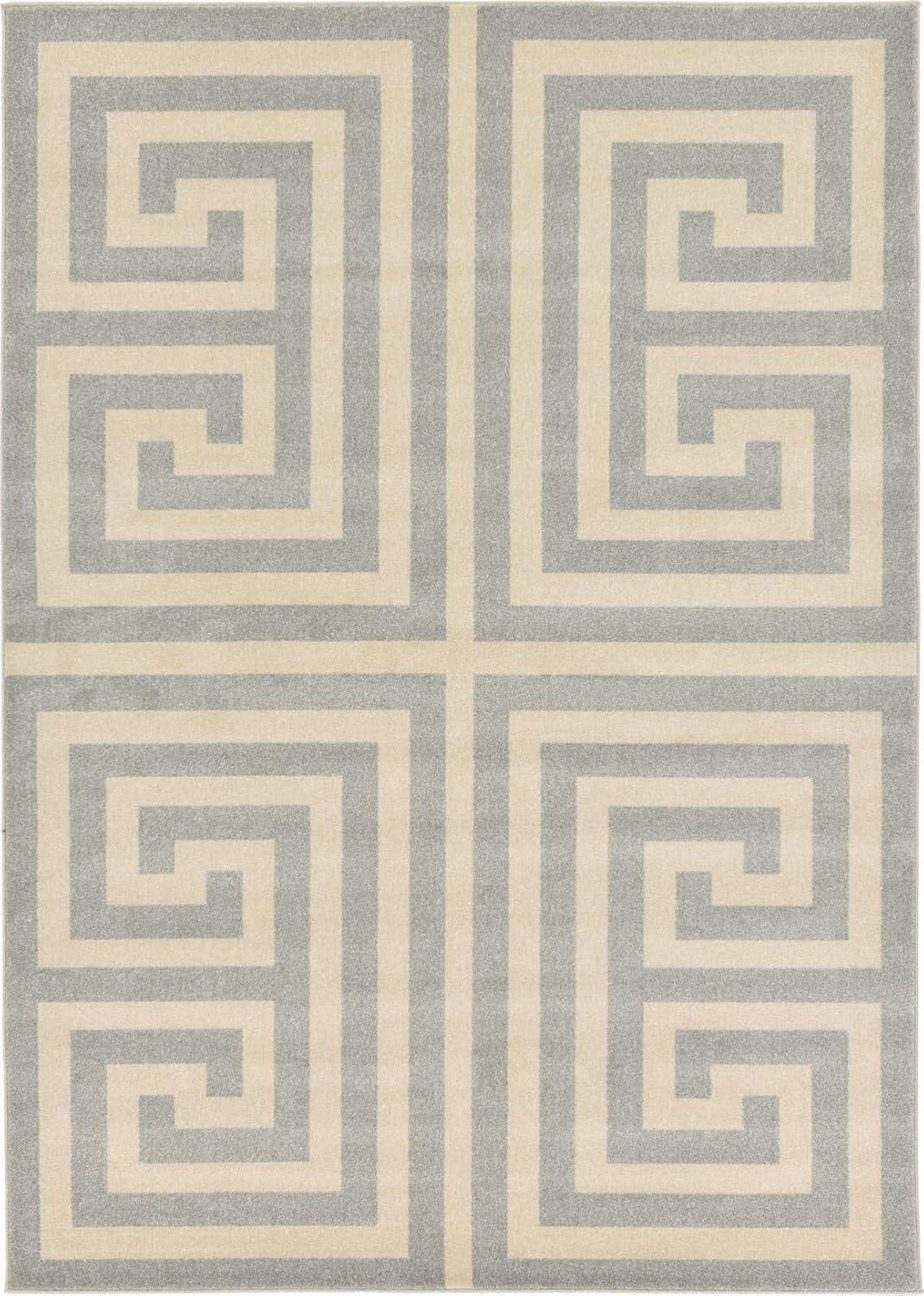 Hera Geometric Gray Synthetic 7'x10' Indoor Area Rug