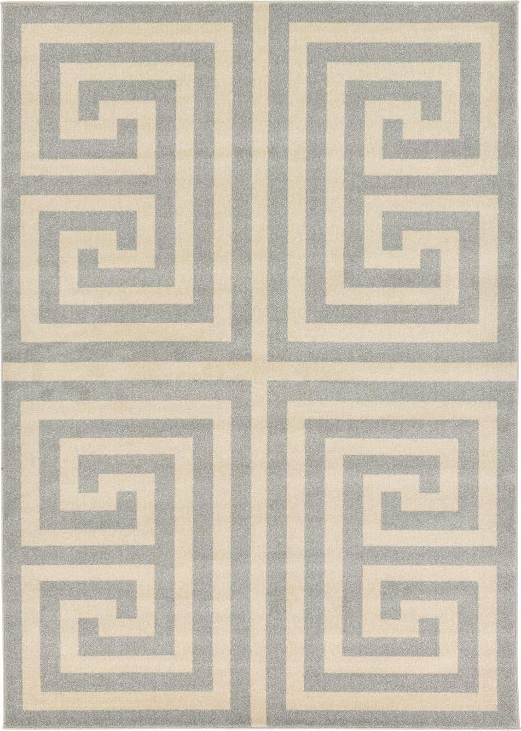 Unique Loom Athens Collection Area Rug - Greek Key (7' 1" x 10' Rectangle Gray/Beige)