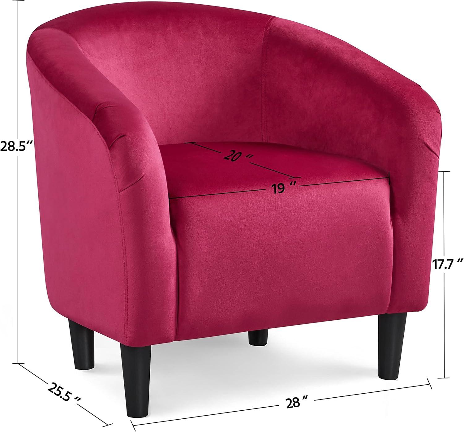 Yaheetech Velvet Upholstered Barrel Chair, Rose Red