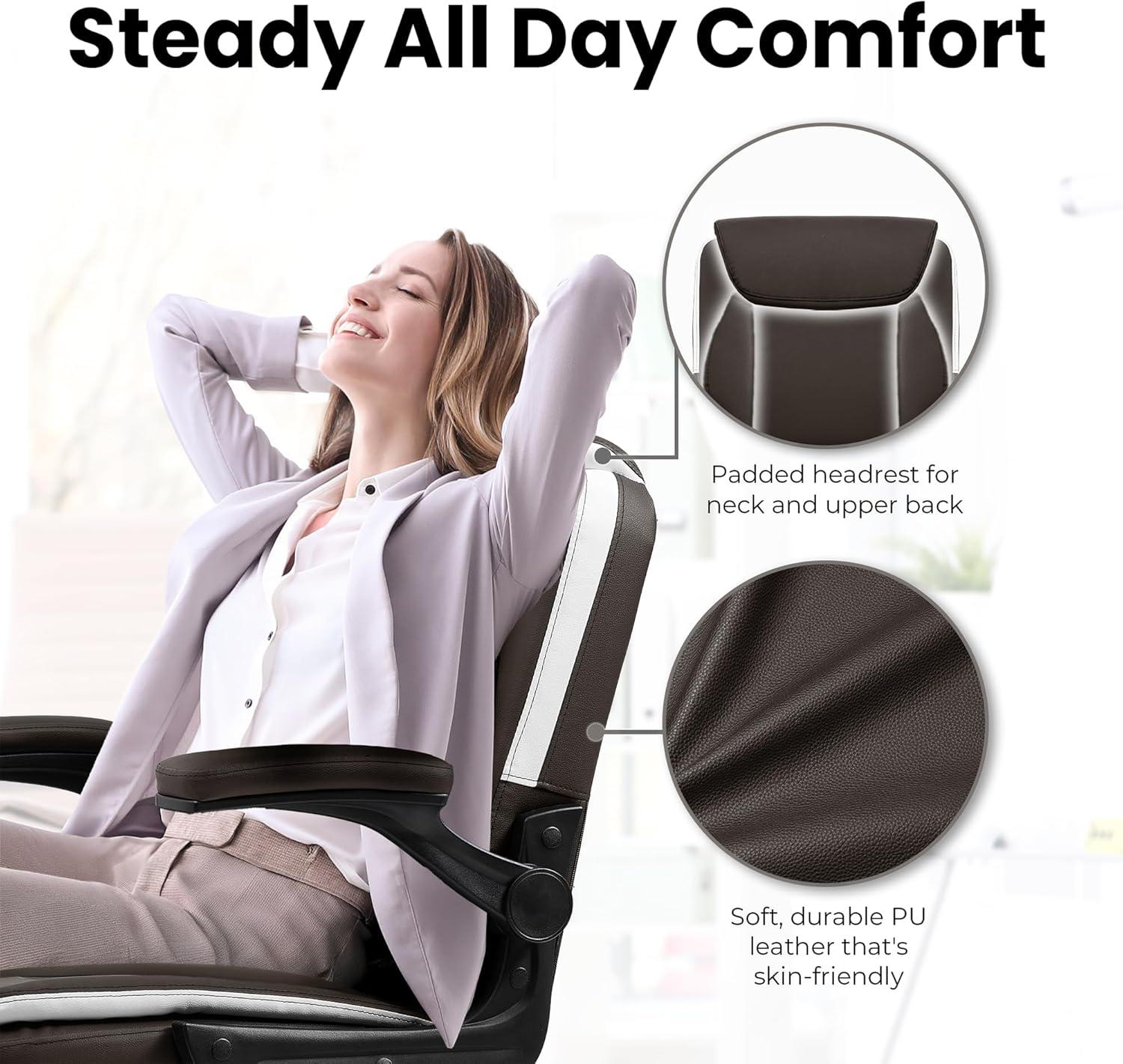 Brown PU Leather Ergonomic Office Chair with Flip-up Arms